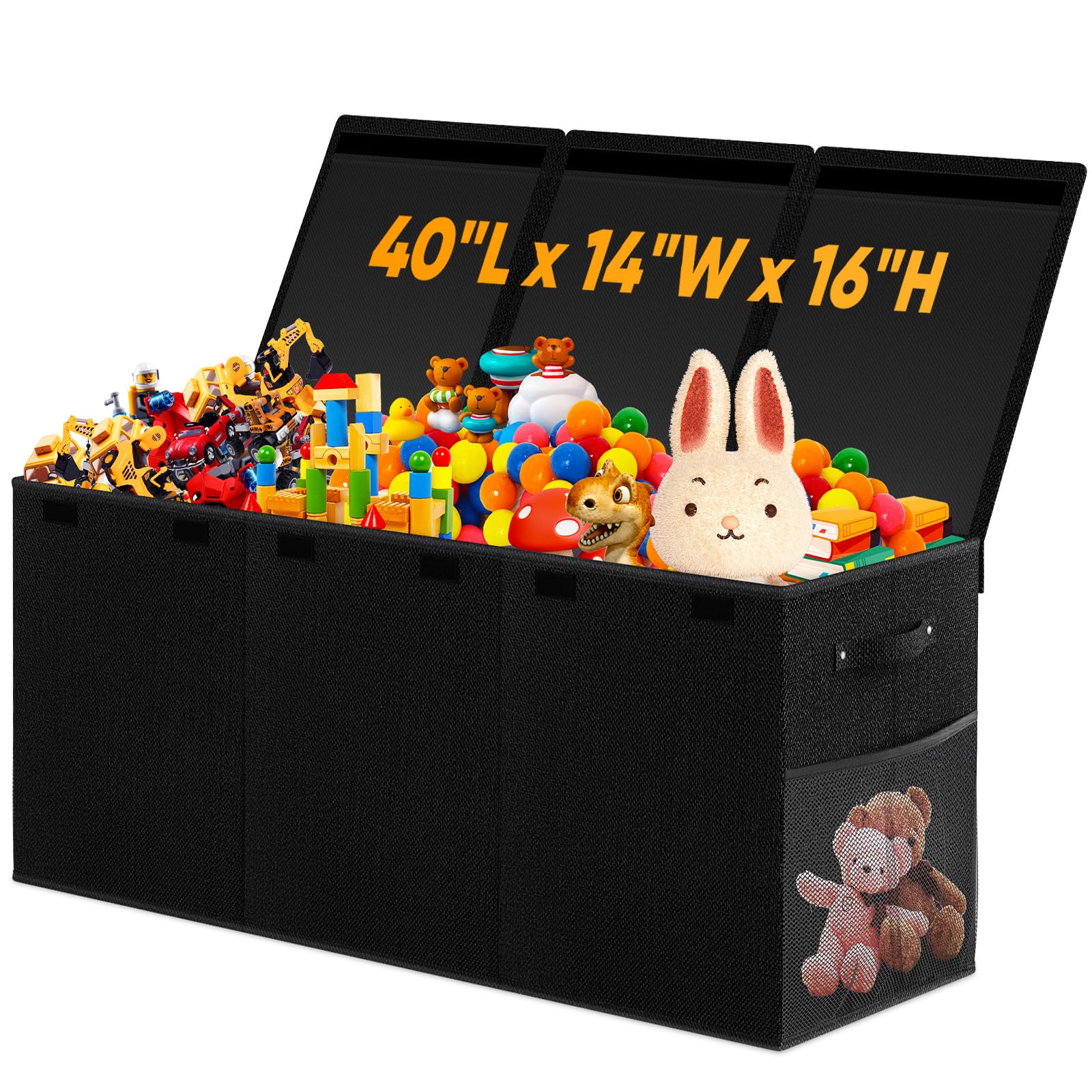 Extra Large Toy Storage Box with Lid Divider, Sturdy Collapsible Toys Organizer Chest Kids Storage Bins Boxes Baskets for Boys, Girls, Nursery, Bedroom, Living Room, Playroom, 40
