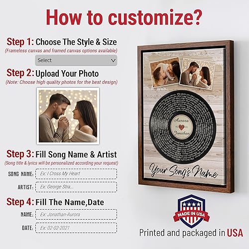 Vista 170 de H-DEWALL Letras de canciones personalizadas con marco, arte de pared musical personalizado para él, decoración sentimental y regalo inspirador