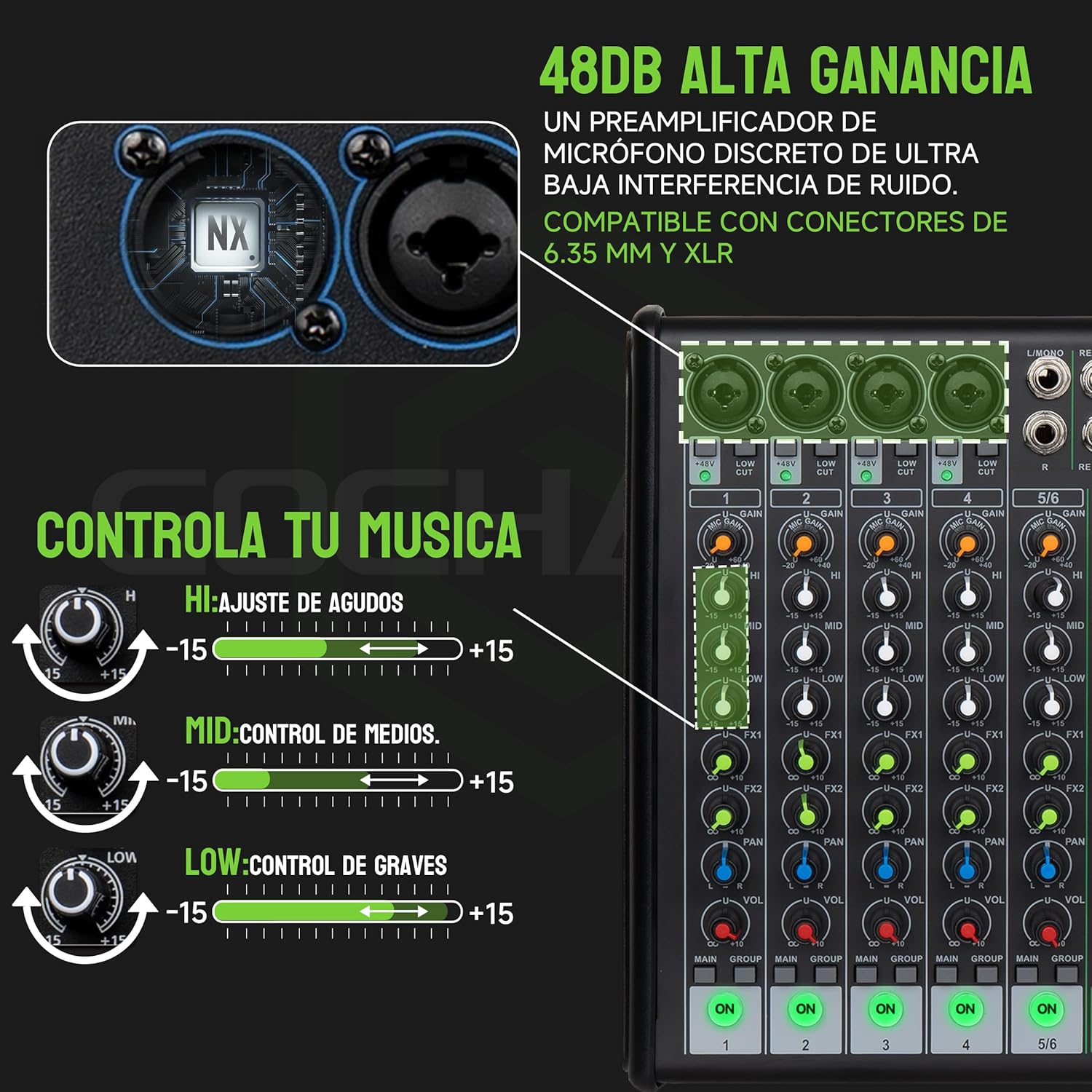 Gochanmi M10 Mixer EQ Controls