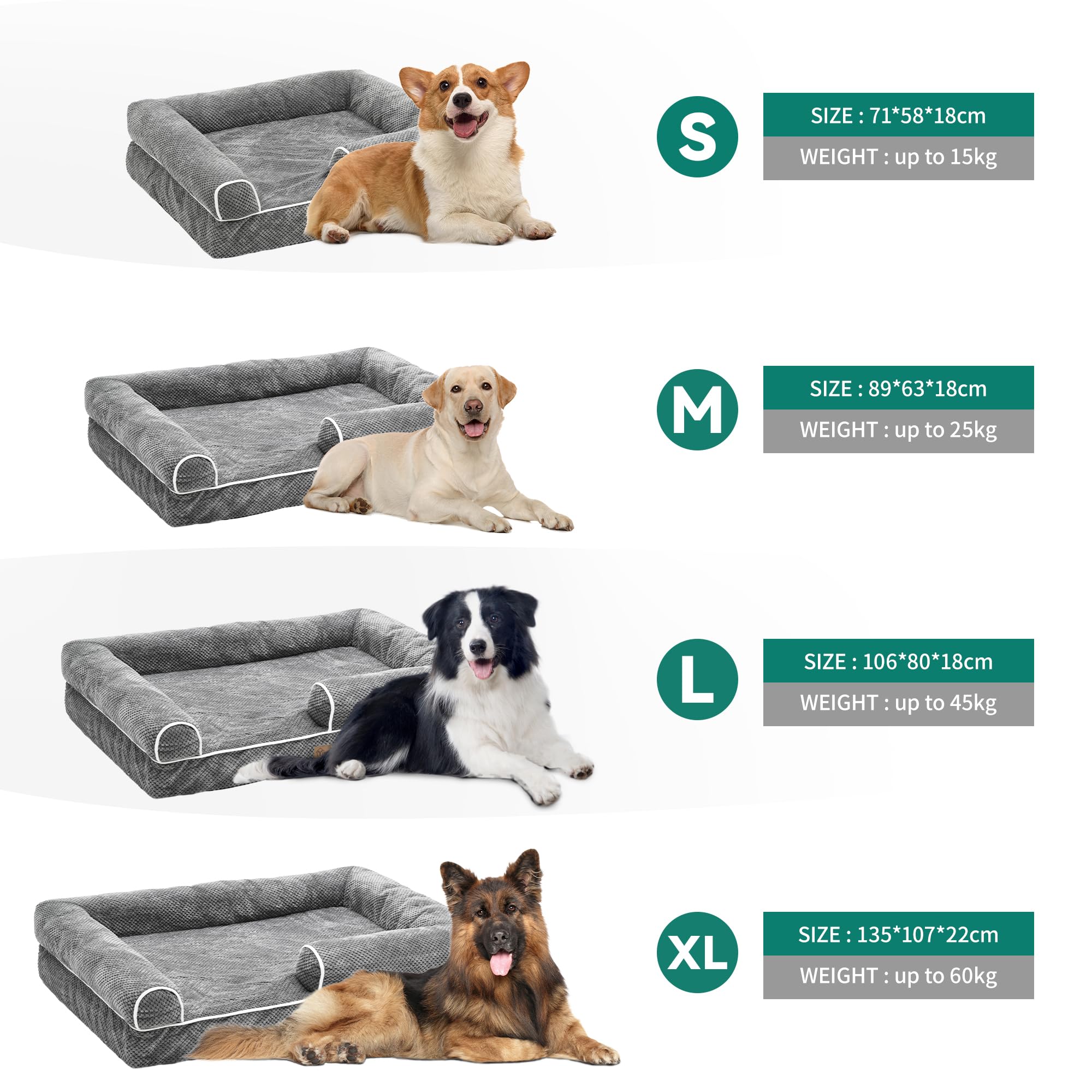 YITAHOME Divano letto per cani di media taglia, copertura rimovibile e lavabile, letto per animali domestici, morbido e accogliente, per cani di taglia grande ed extra grande, 89x63x18cm, grigio