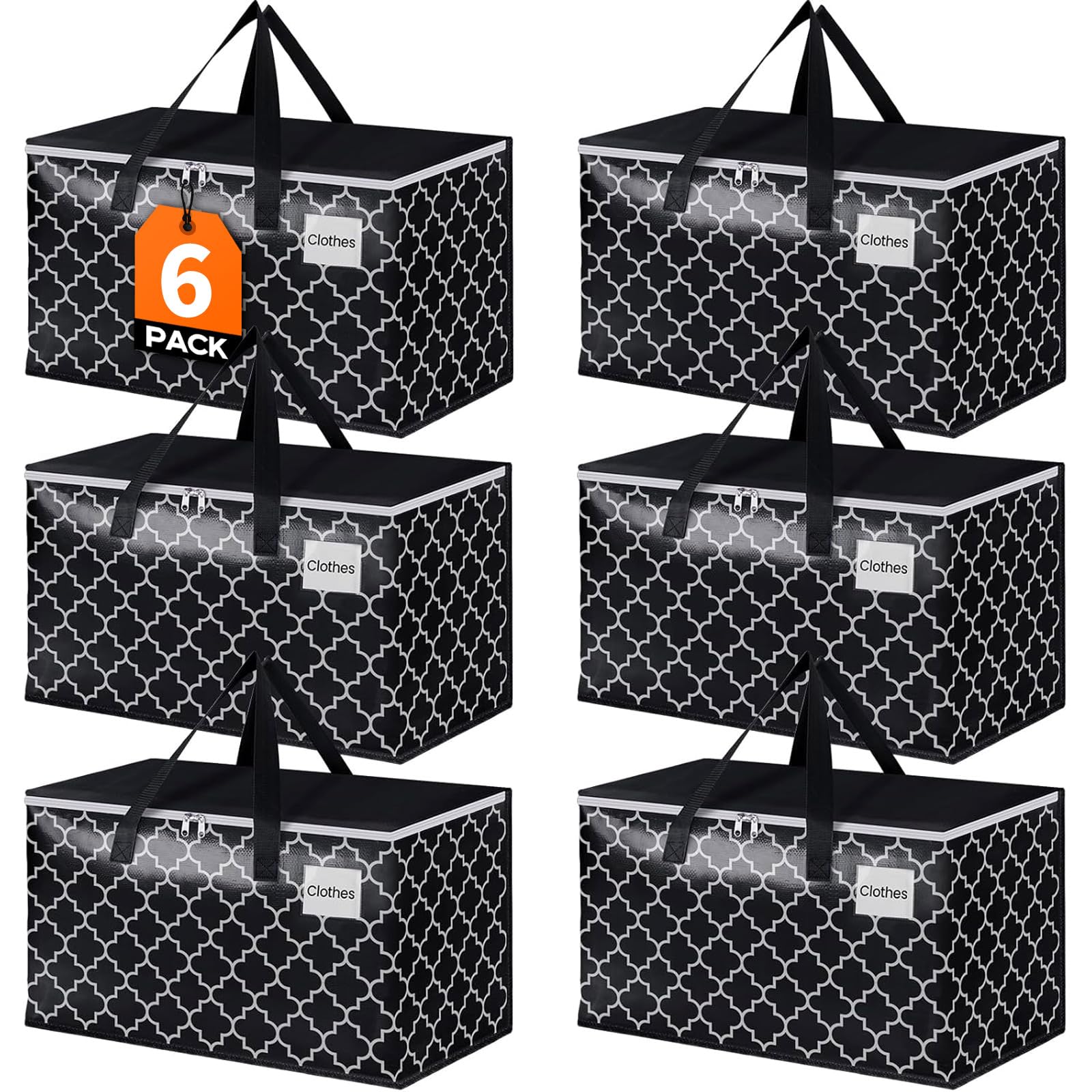 homehacks heavy duty moving bags with tag pockets collapsible storage totes for moving camping amp travel -foldable packing boxes zipper handles black6 packs 88l