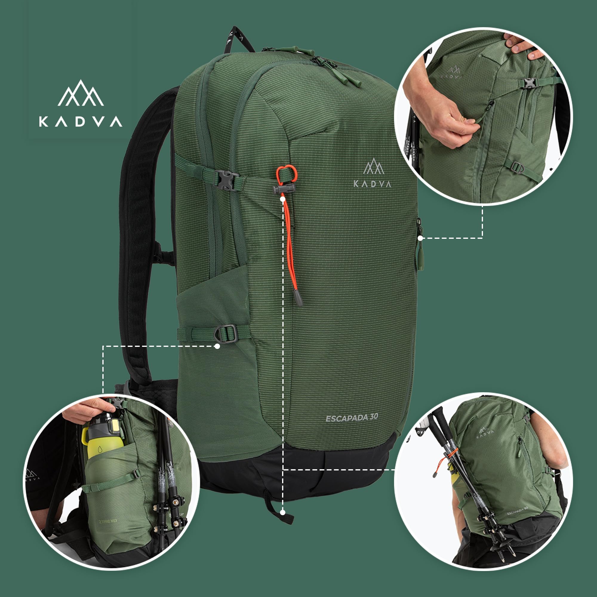 KADVA Escapada Mochila de senderismo para exteriores Unisex adulto