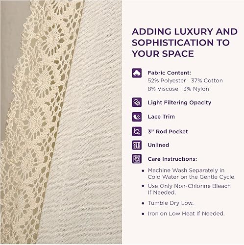 Miniatura 3 de Lush Decor Rosalie - Cortinas para ventana de estilo rural rústico, juego de paneles para sala de estar, comedor, dormitorio (par), 54 pulgadas de