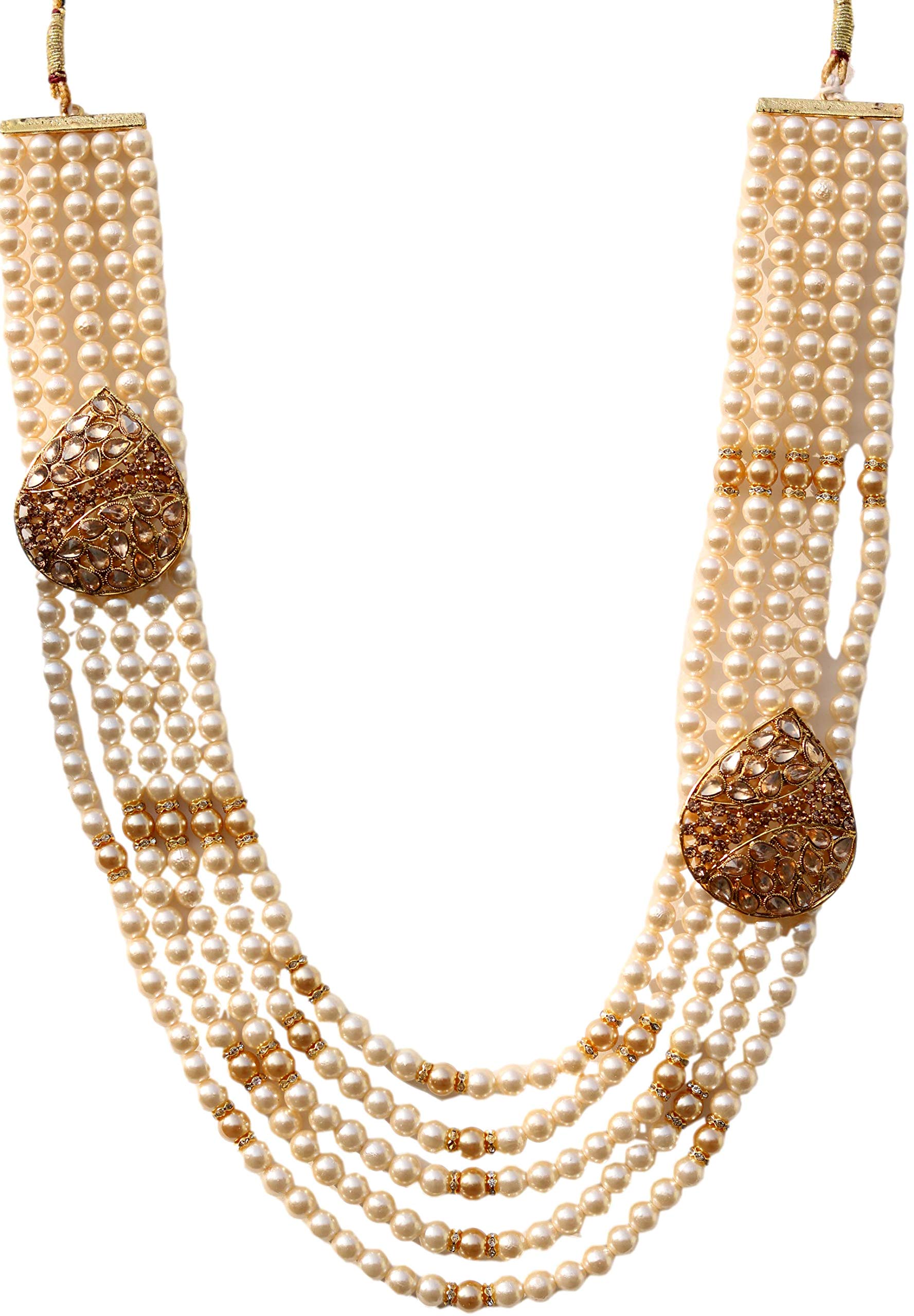 Geetanjali One Store India Handmade Pearl Stone and Studded AD (American Diamond) Necklace For Men and Groom For Wedding (DM - 7873)