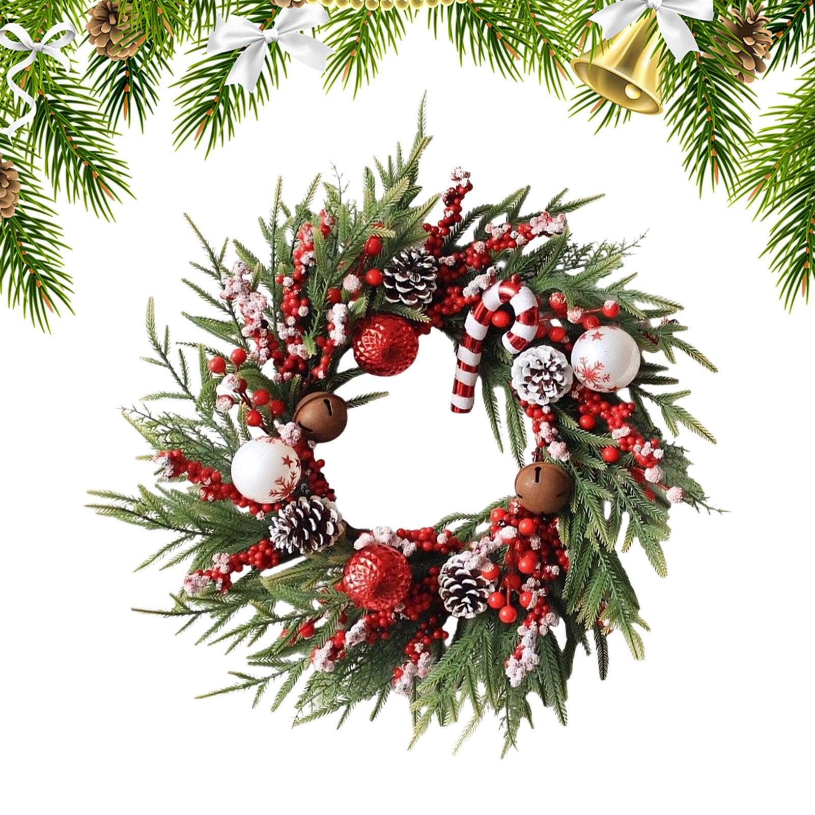 Couronne de Noël artificielle haut de gamme, ornement festif aux détails réalistes