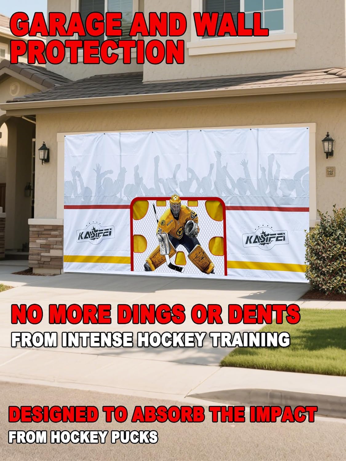 kasifei – 8' x 16' Heavy Duty Hockey Shooting Tarp – Built-in Shooter Tutor – Great Hockey Net Replacement – Training Equipment for All Skill Levels - Garage & Wall Protection