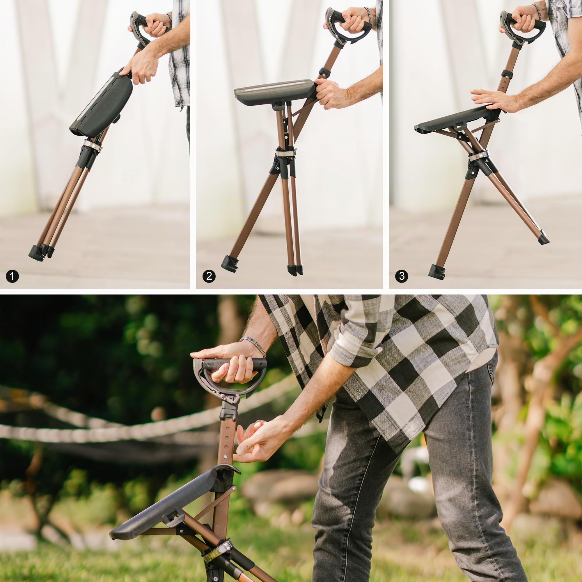 Ta-Da Chair Série 2 Pro Max - Canne de Marche avec siège, Cadre léger en Aluminium, Tabouret Pliable Robuste (jusqu'à 182 kg), Facile à Plier, idéal pour la randonnée et l'extérieur - Noir, Ajustable
