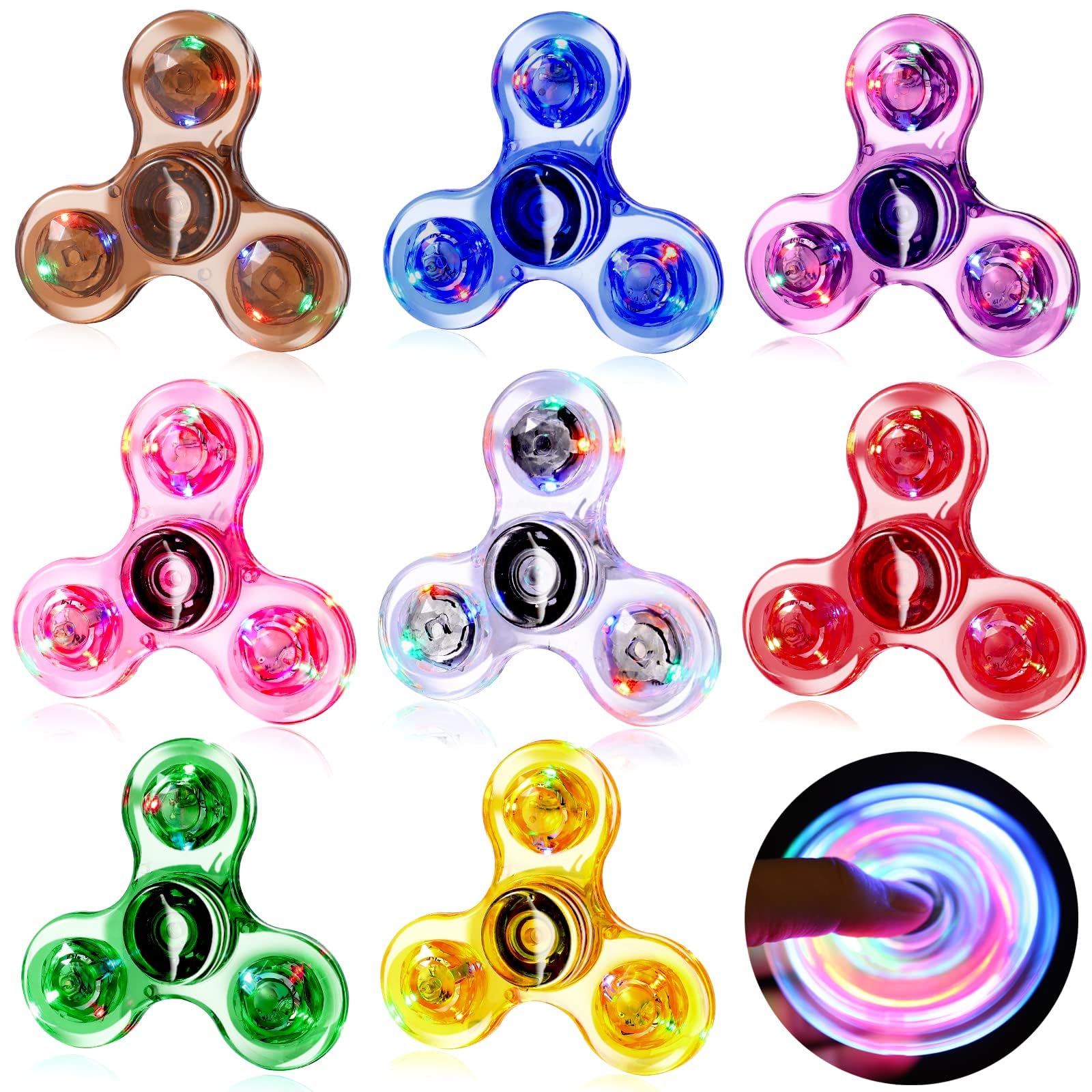 Gigilli 8 Pack Fidget Spinners for Kids 4-8-12, Christmas Goodie Bag Stuffers LED Light up Party Favors Fidget Toys Bulk for Kids Adults, Valentine Gifts Glow in The Dark Fidgets for Classroom Prizes