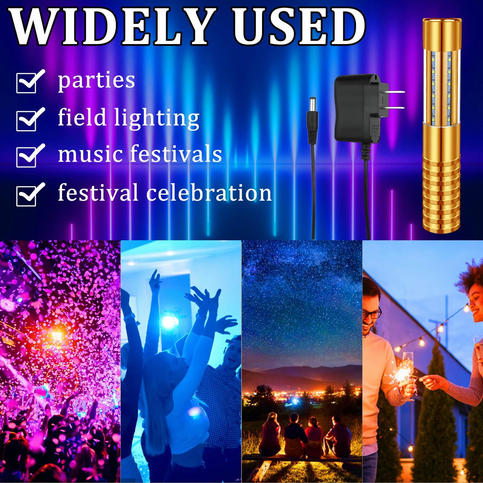 Bâton lumineux LED stroboscopique pour bouteille de champagne rechargeable pour karaoké, bar, club, anniversaire, mariage, fête, doré (2pcs Gold)