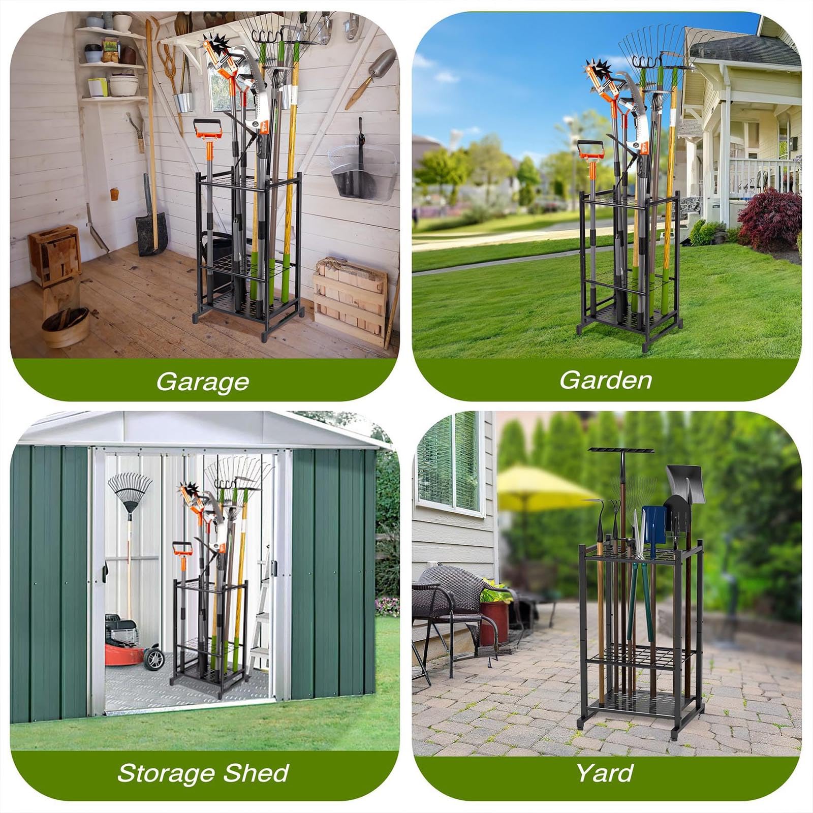 Support de rangement pour outils de jardin, organisateur d'outils de jardin, Garden Tool Organizer, Yard Tool Tower Rack pour jusqu'à 35 outils, support de rangement pour garage, abri de jardin et