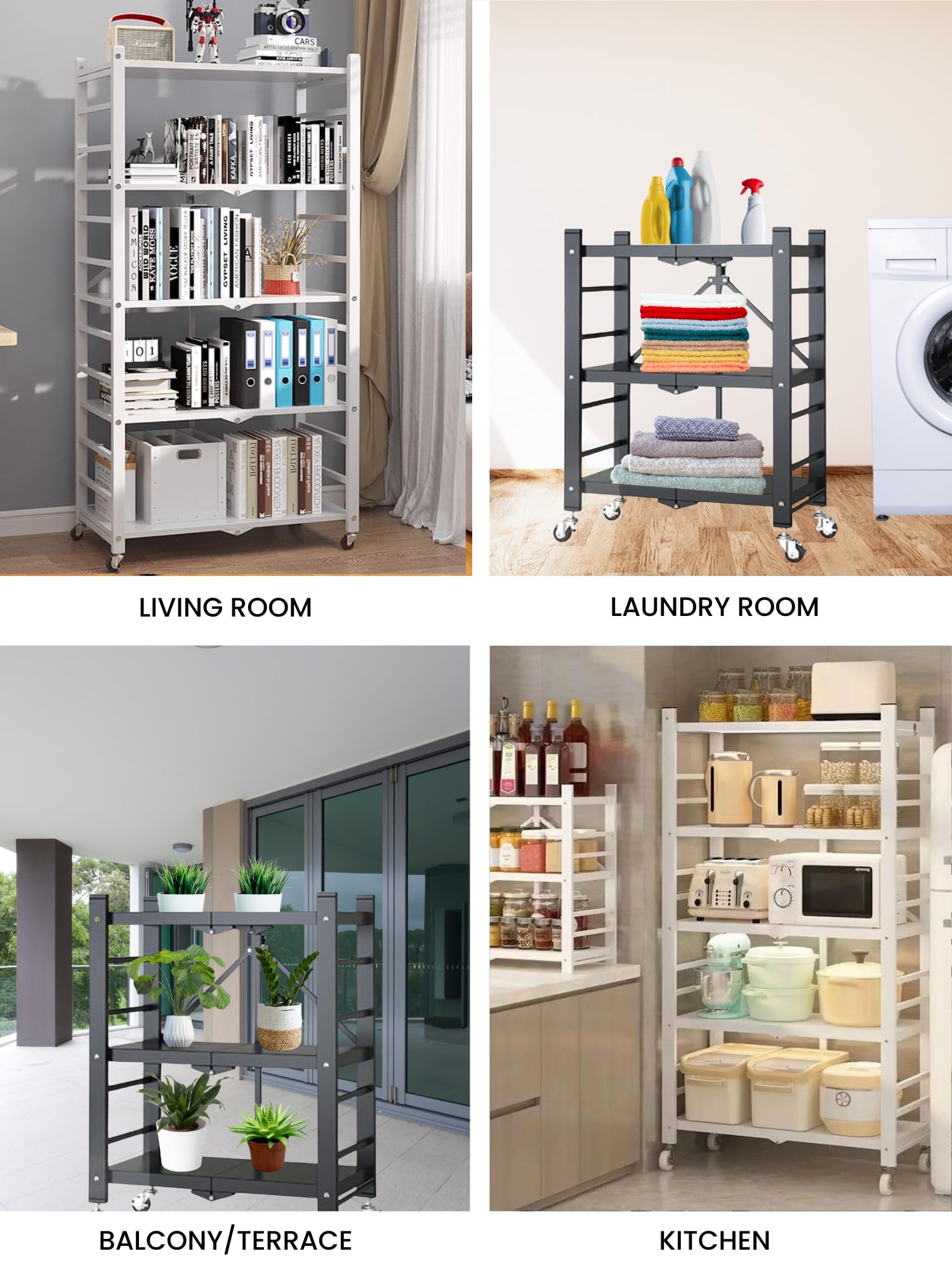 MAGIC SELECT Regal zu Lagern. Modulares Mehrzweckregal. Regal mit Rädern. Klappbares Standregal. Möbel für Küche, Bad, Schlafzimmer, Wohnzimmer mit 5 Ablagefächern.