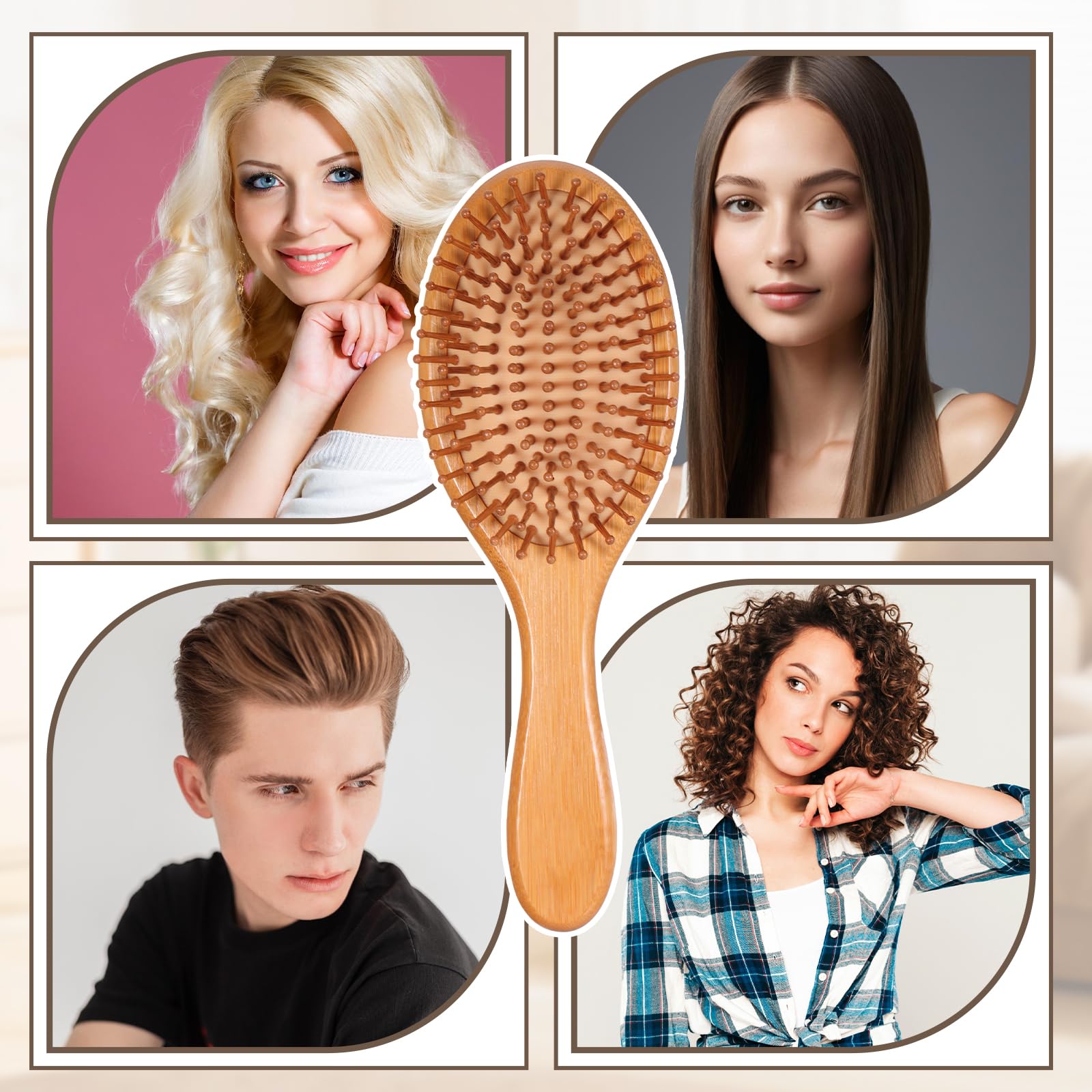 10-Piece Bamboo Hair Brush Set with Natural Bristles