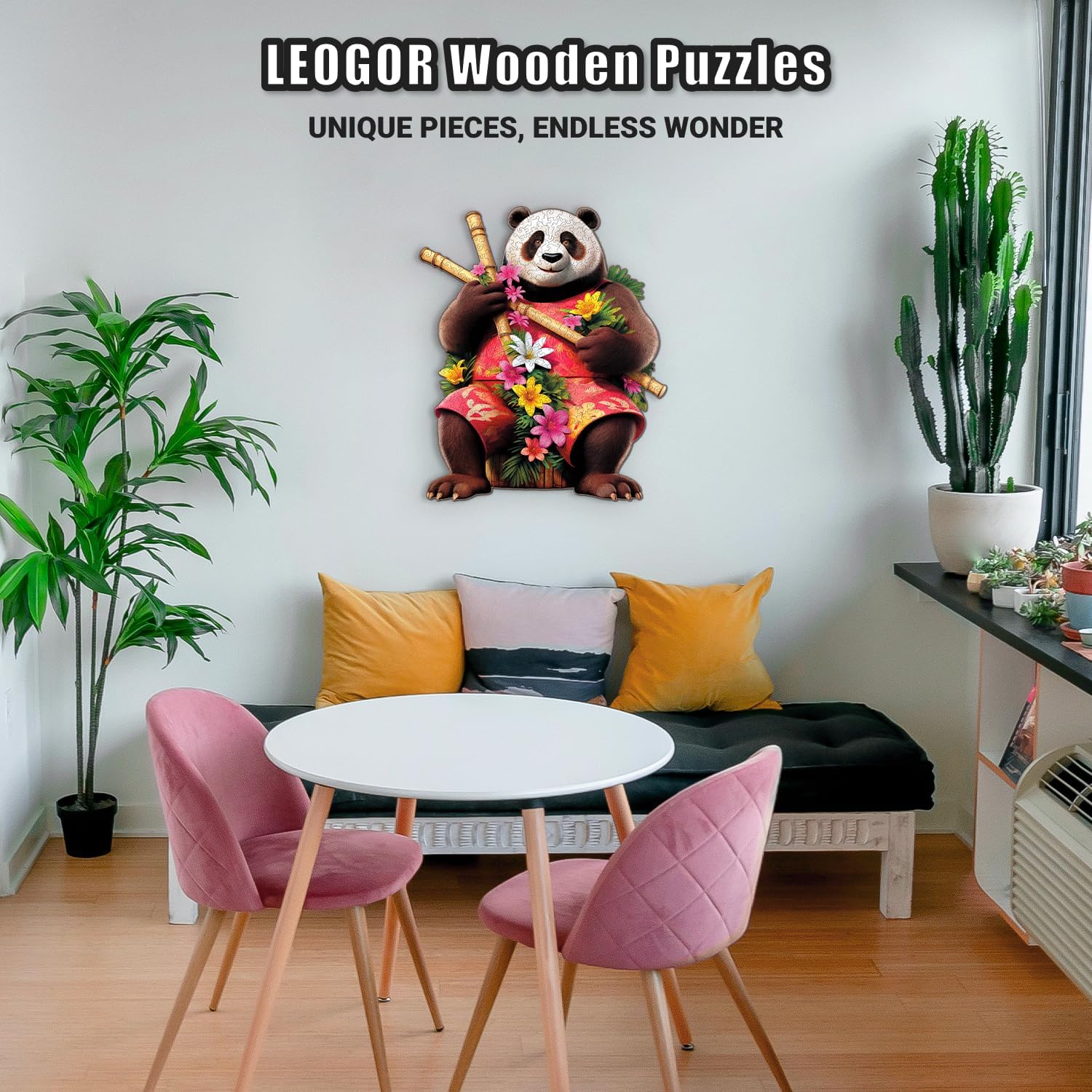 LEOGOR Wooden Jigsaw Puzzles for Adults 200 Pieces (10.9 × 13 in), Panda Puzzle, Extra-Thick 5mm Wood, Tropical Mosaic with Unique Animal Shapes, Relaxing Artistic Gift for Adults and Teens