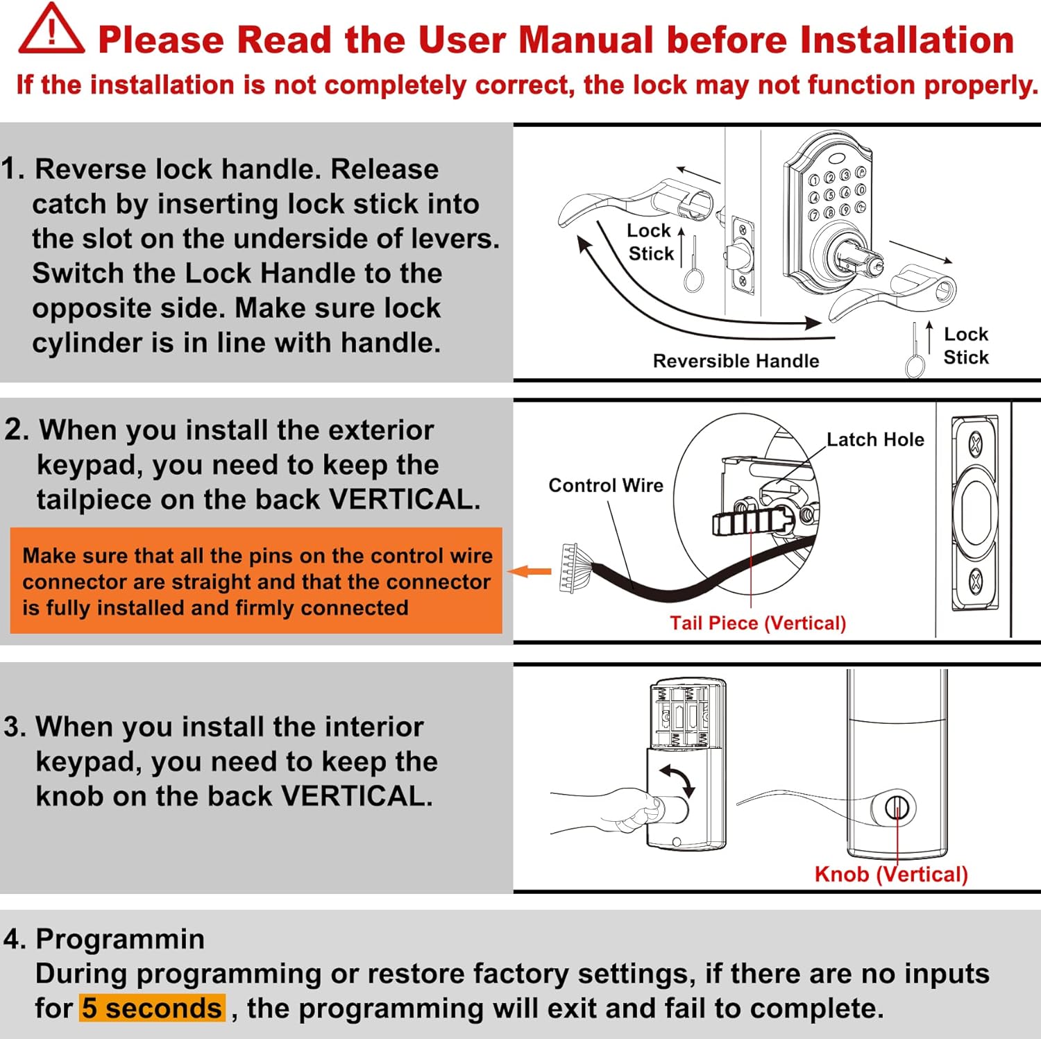 BESTTEN Keyless Entry Door Lock Lever, Electronic Keypad Lock with
