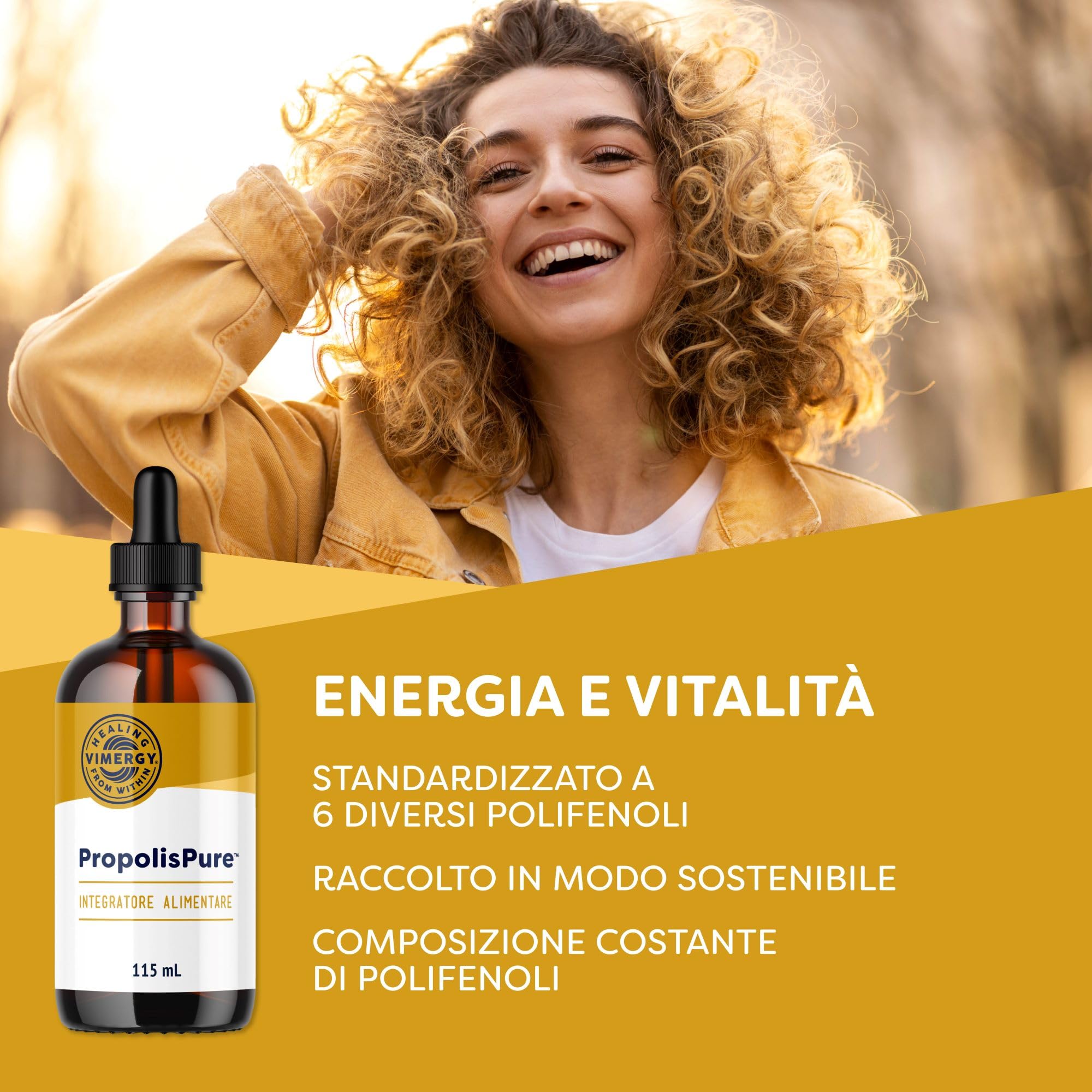 Vimergy PropolisPureTM (57 Dosi - 115 ml) – 1220 mg di Estratto di Propoli – Propoli da Bere Standardizzata ai Polifenoli – Vegetariano – Senza Zucchero, Leganti, OGM o Glutine
