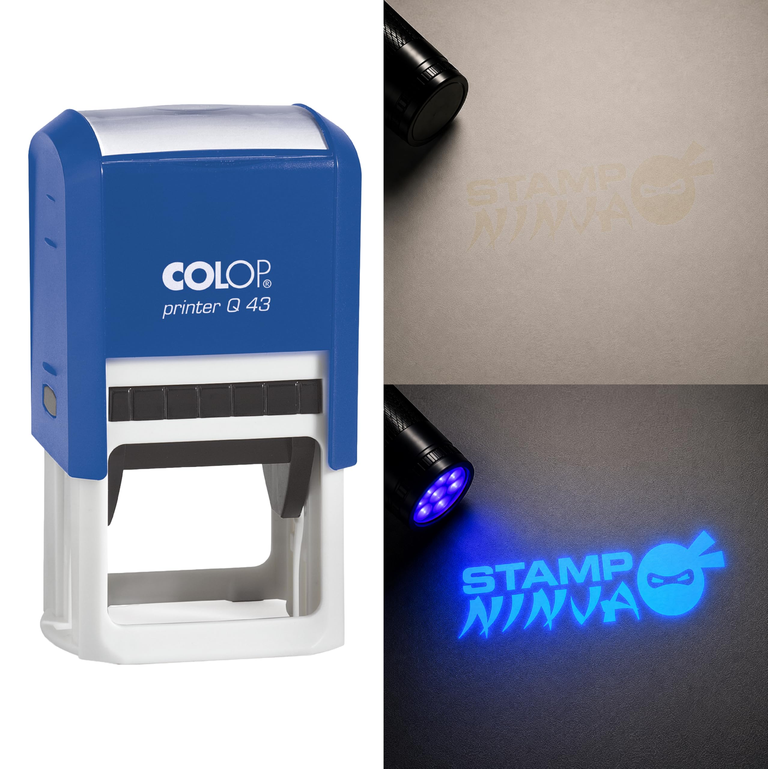 UV Security Stamp with Invisible UV Ink | Custom Personalised Stamp for Asset Marking, Property Identification, Anti-Theft Security & Document Verification (40mm x 40mm Q43)
