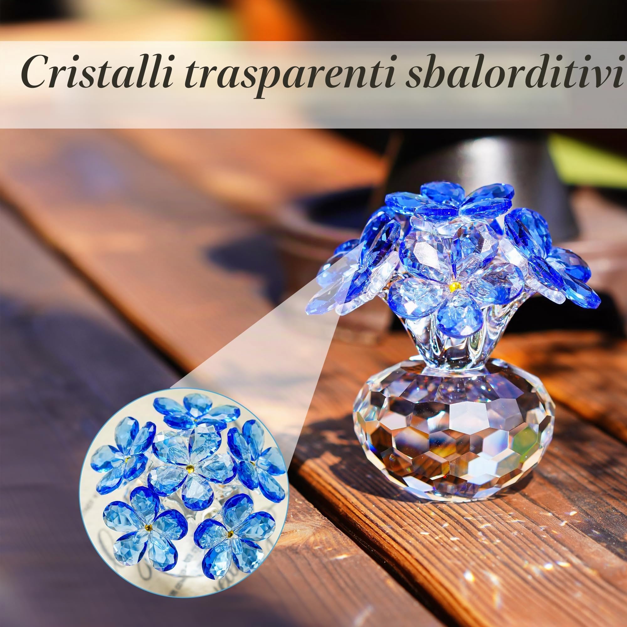 H&D HYALINE & DORA - Figurina in cristallo blu con fiore Non-dimenticarmi - Regali per mamma, moglie, fidanzata - Ornamenti in vetro per casa, ufficio, centrotavola