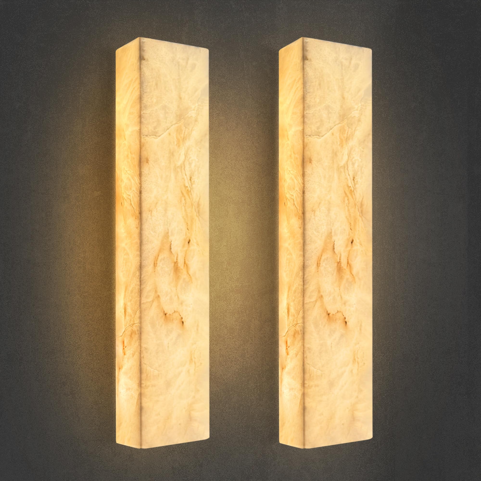 Trividha 2-Pack Alabaster Wall Sconces Natural Marble Bathroom Vanity Wall Light Fixture Square Alabaster Stone Wall Mount Lighting With Warm Light For Living Room Bedroom Hallway Stairs