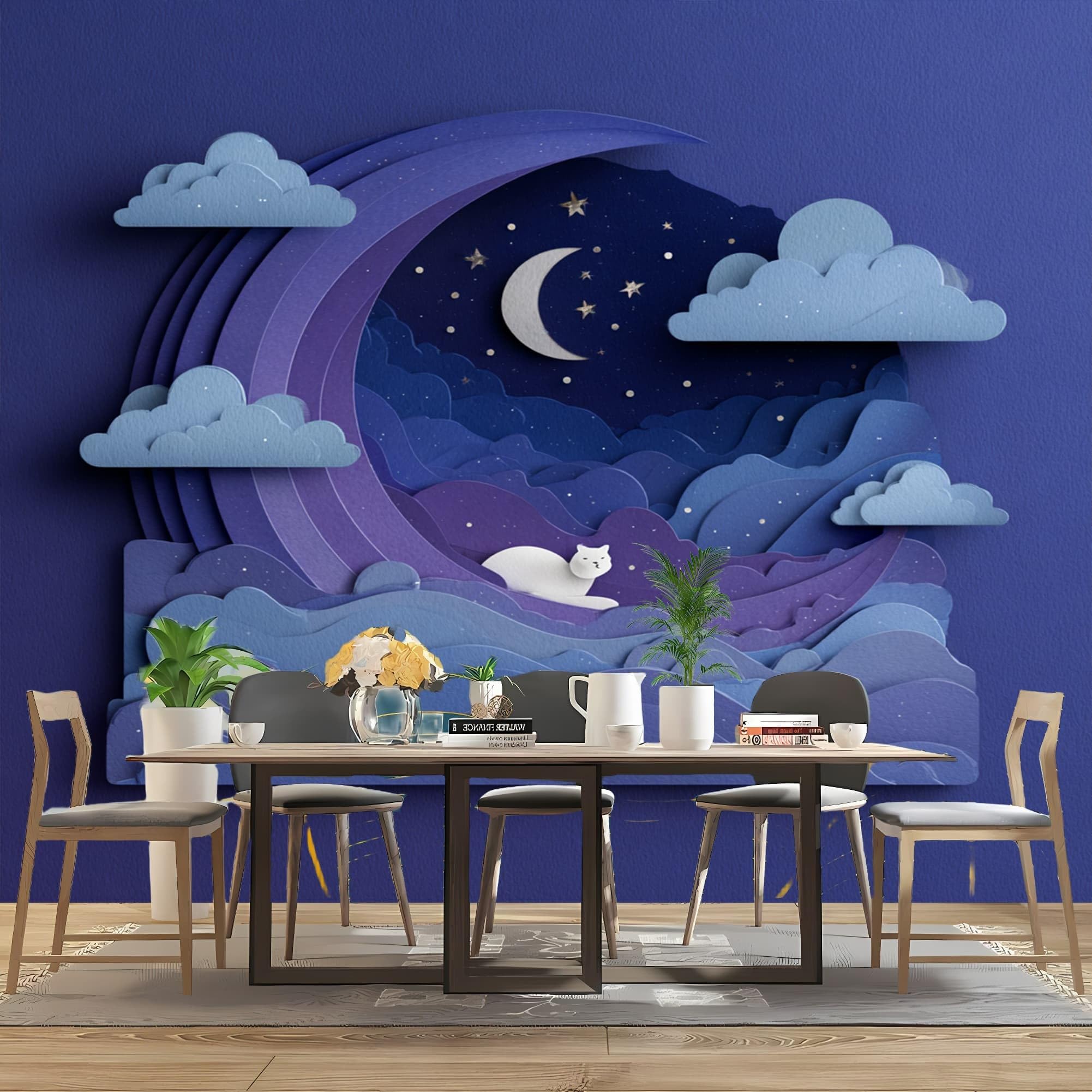Fototapeta 350 x 256 cm Gwiaździsta kreskówka wodoodporna odporna na promieniowanie UV, bezwonny usuwalny papier ścienny fioletowy salon sypialnia pokój ścienny panoramiczny