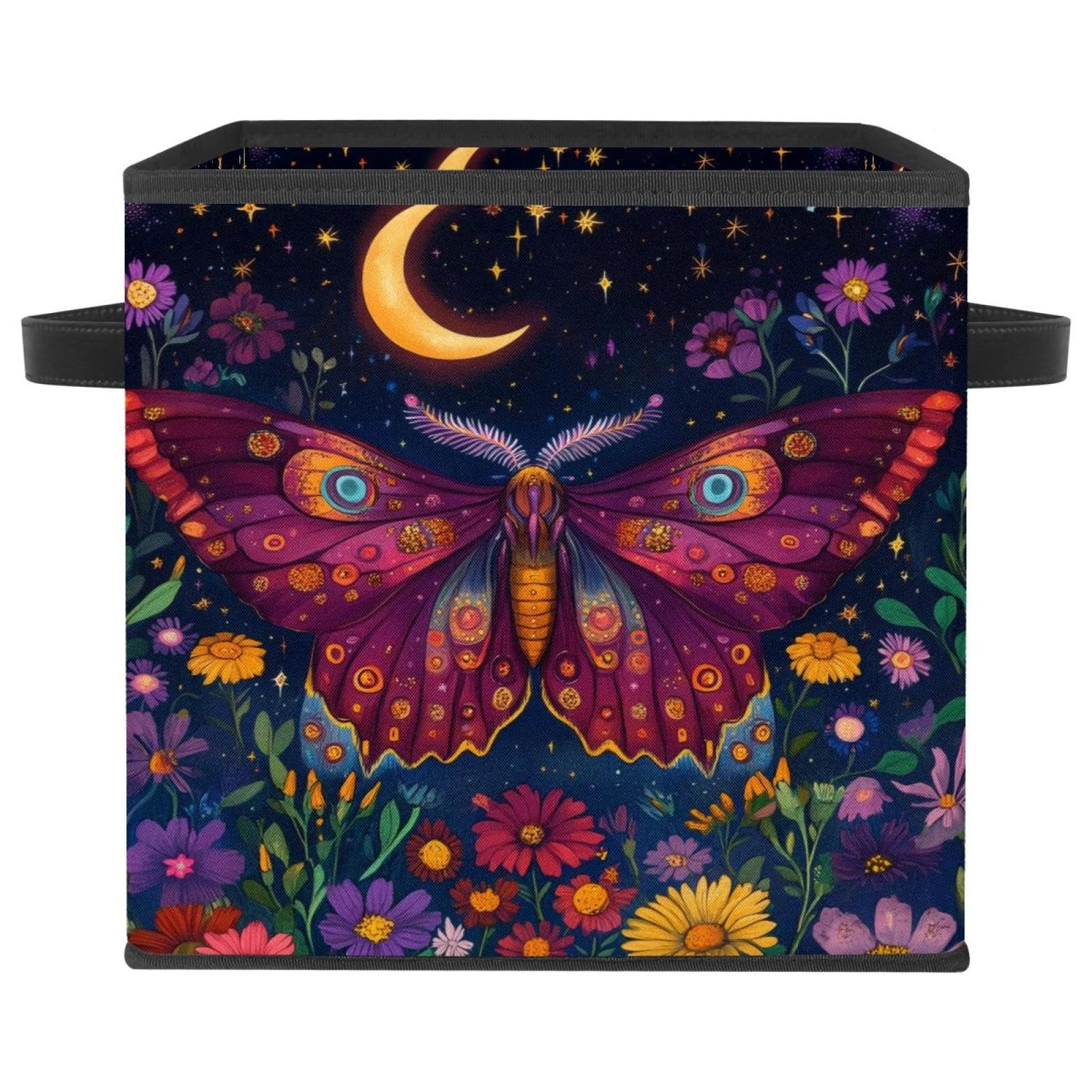 Boîte de rangement cubique en tissu Oxford 28cm motif Moth Stars