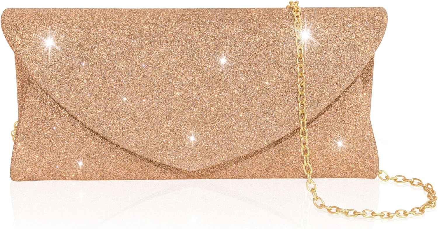 Clutch Purses for Women, Glitter Envelope Evening Bag with Chain, Women Formal Clutch for Wedding Cocktail Prom