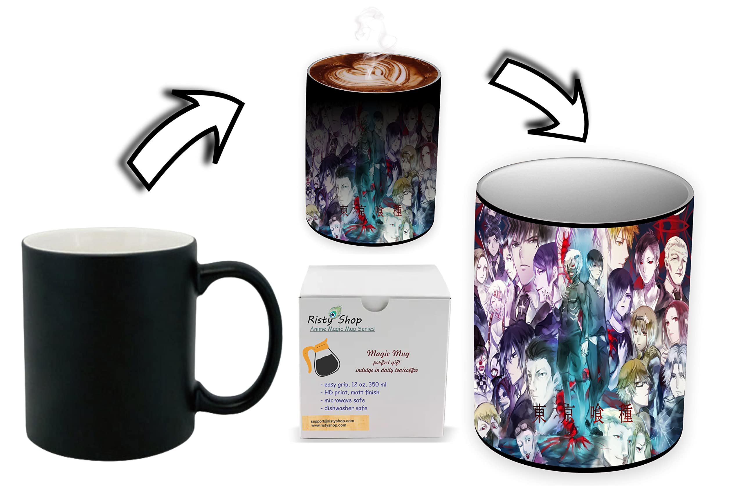 Risty Shop Tokyo Ghoul (Style-124) Gourmet Coffee Magic Mug Superhero Jujutsu Manga Anime Lovers Capacity 350 ml, Dishwasher, Microwave Safe, Must Buy, Birthday Gift.