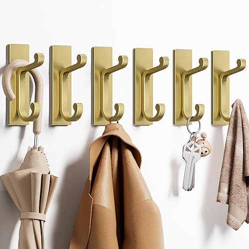Ganchos de pared autoadhesivos dorados para abrigos, gancho doble de acero inoxidable resistente para ropa, toallas, llaves, bolso, mochila, bolsa,