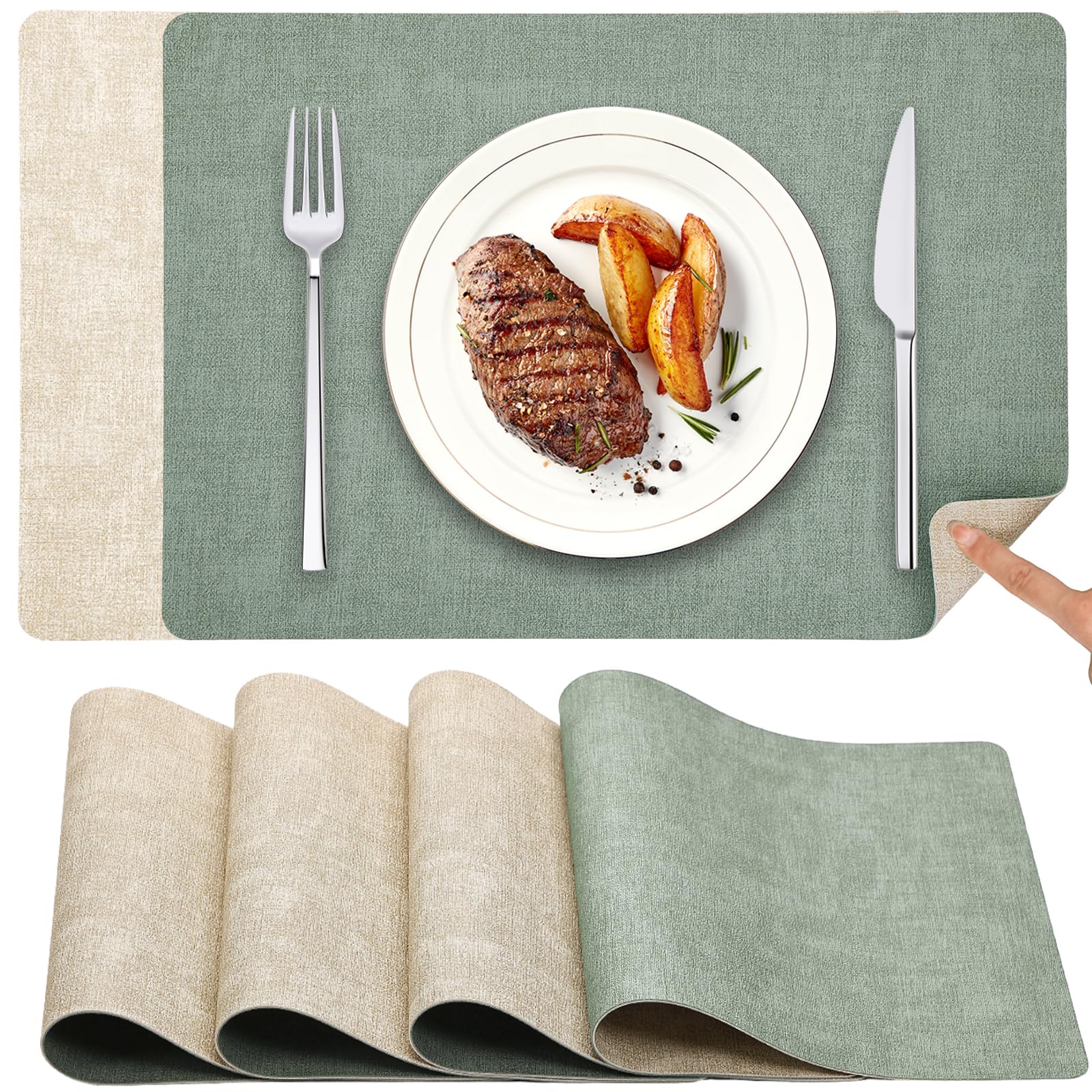 Myir JUN Tischsets Abwaschbar und Untersetzer, Platzsets Abwaschbar Doppelseitigen Platzdeckchen Kunstleder rutschfest Tischset Lederoptik für Speisetisch