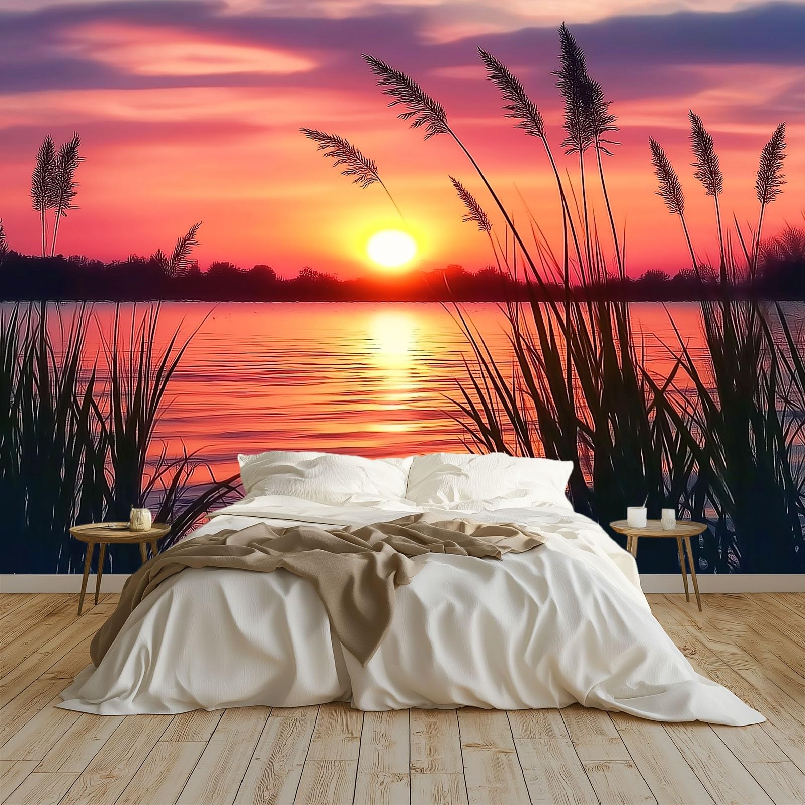 Générique Panoramiczna tapeta 3D 250 x 175 cm natura zachód słońca morze tapeta z włókniny, plakat ścienny do salonu, dekoracji pokoju dziecięcego, ścienny łatwy w montażu, kolor pomarańczowy