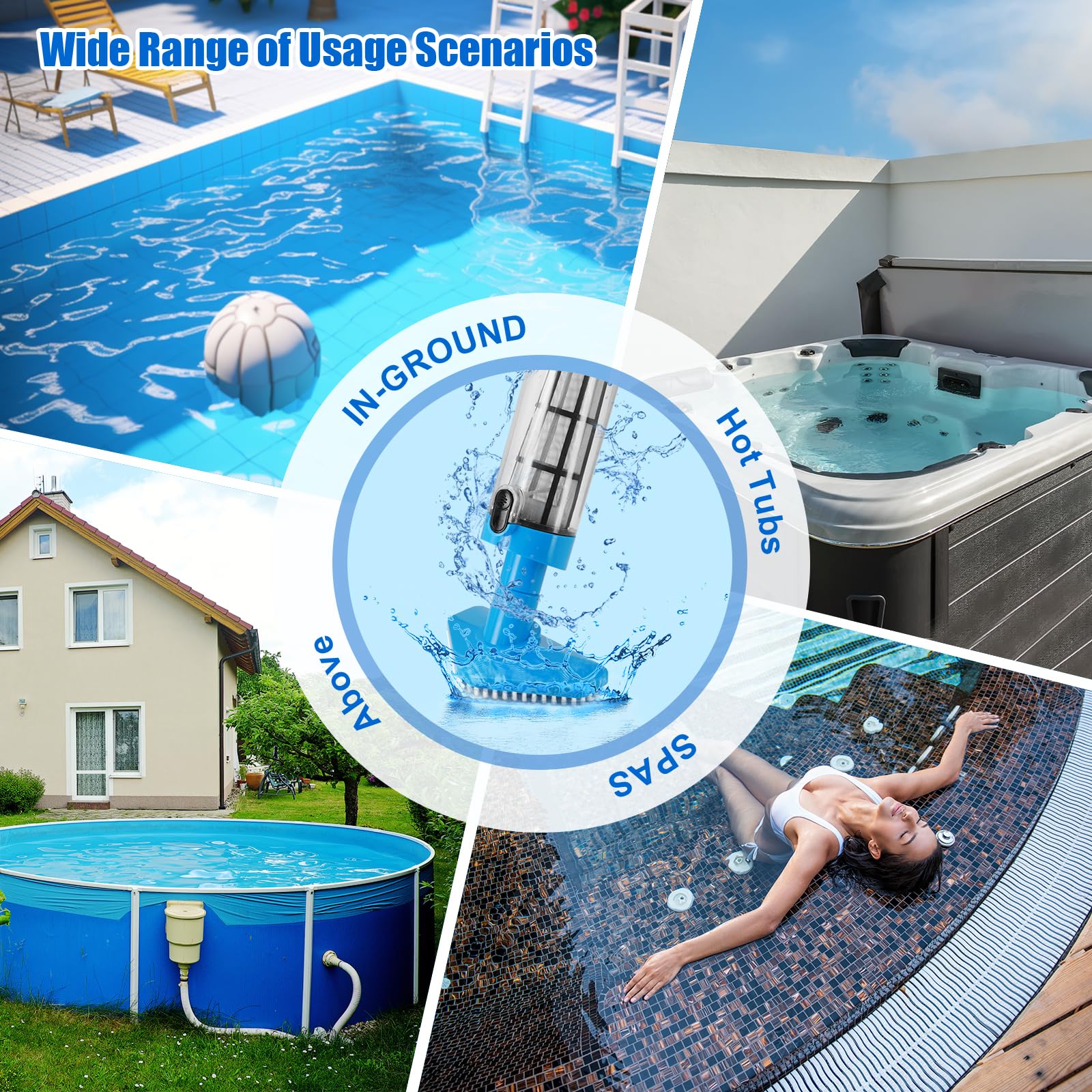 Aspirateur Piscine sans Fil 90min Charge 2h – 3 Brosses + Perche 165cm