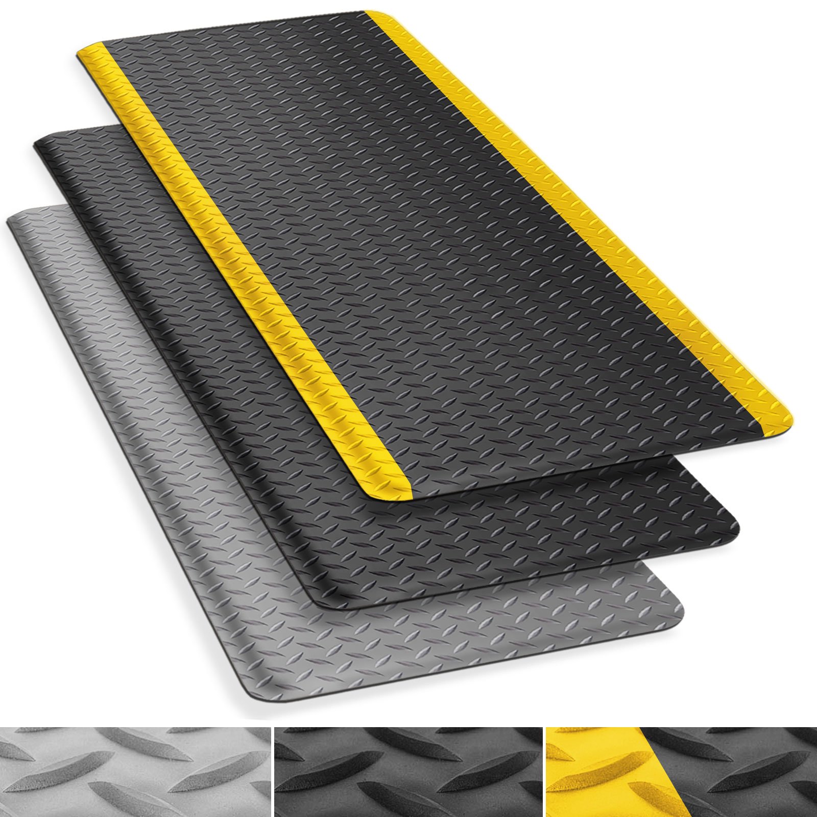etm Tapis antifatigue résistant, amortissant et antidérapant | Industriel | Tailles et Couleurs au Choix | Heavy-Duty Diamant, Noir Jaune - 90x150 cm