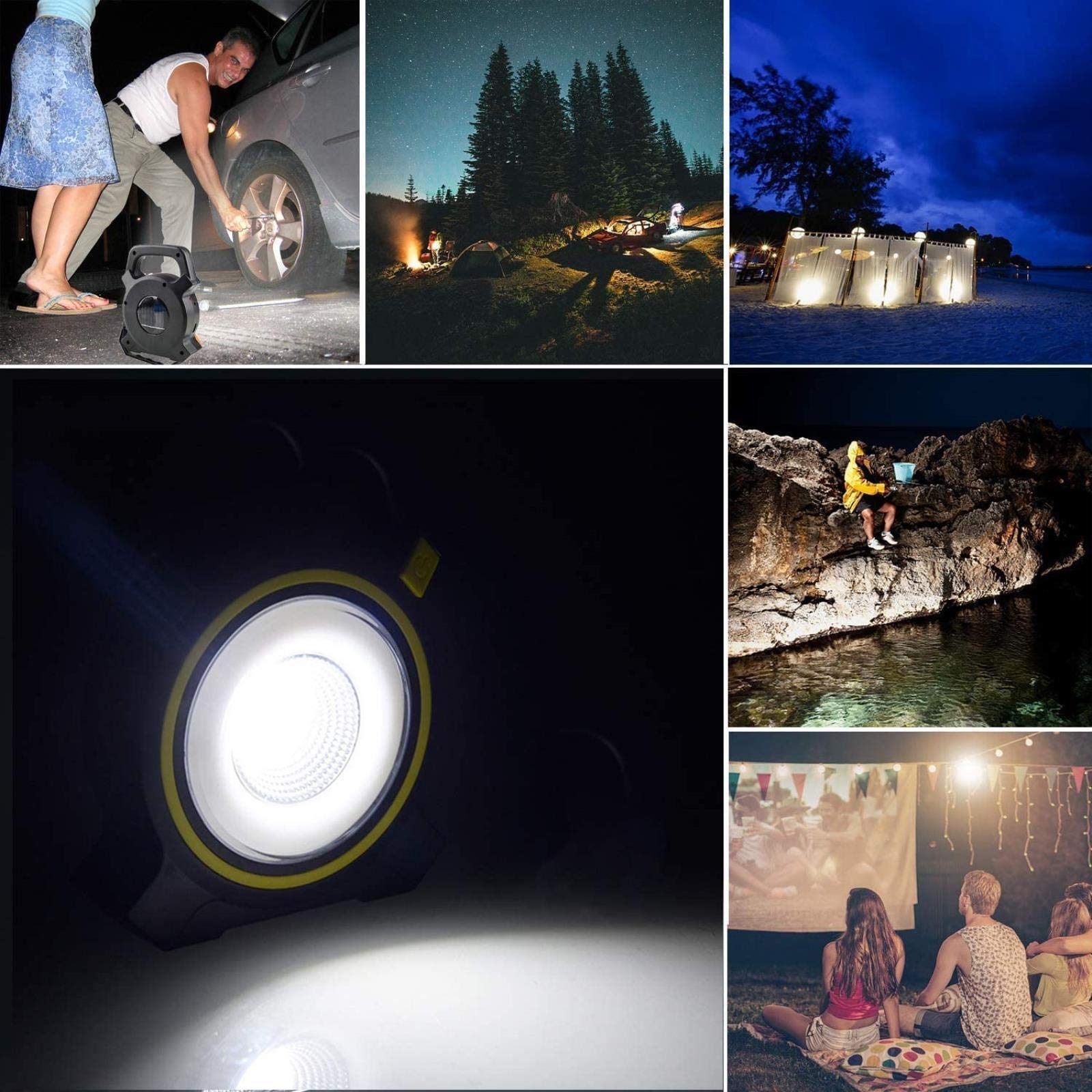 Proiettore LED portatile da 30 W, luce da lavoro ricaricabile solare, modalità dimmerabile, impermeabile IP65 per uso esterno, ideale per campeggio, viaggi, pesca