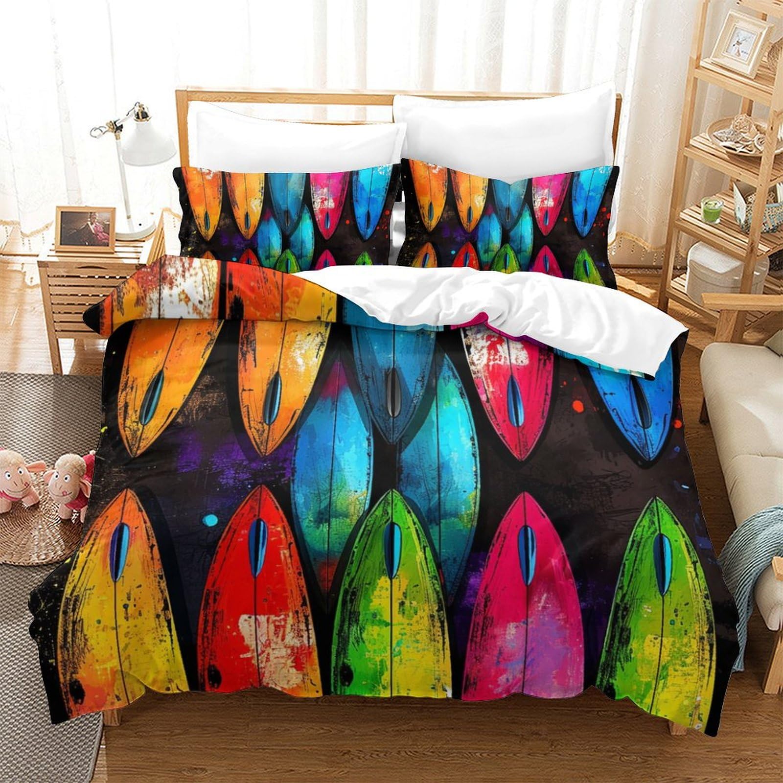 Housse de couette surf 260x220 cm avec taies en microfibre douce