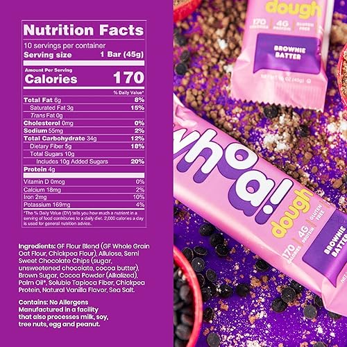 Miniatura 7 de WHOA DOUGH - Barras de masa de galletas comestibles, a base de plantas, sin gluten, veganas, sin OMG, alternativa saludable, ingredientes reales,