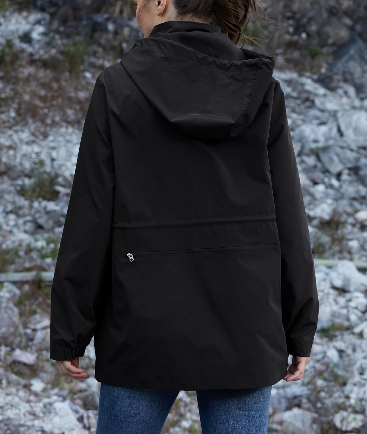 PESION Womens Packable Military Utility Raincoat Outerwear Waterproof Windbreaker Cargo Jacket for Outdoor Travel Hiking