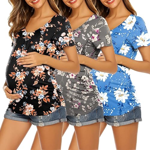 Miniatura 9 de Ekouaer Camisetas de lactancia para mujer paquete de 3 para lactancia ropa de maternidad de doble capa camiseta posparto Negro + Verde Ejército +