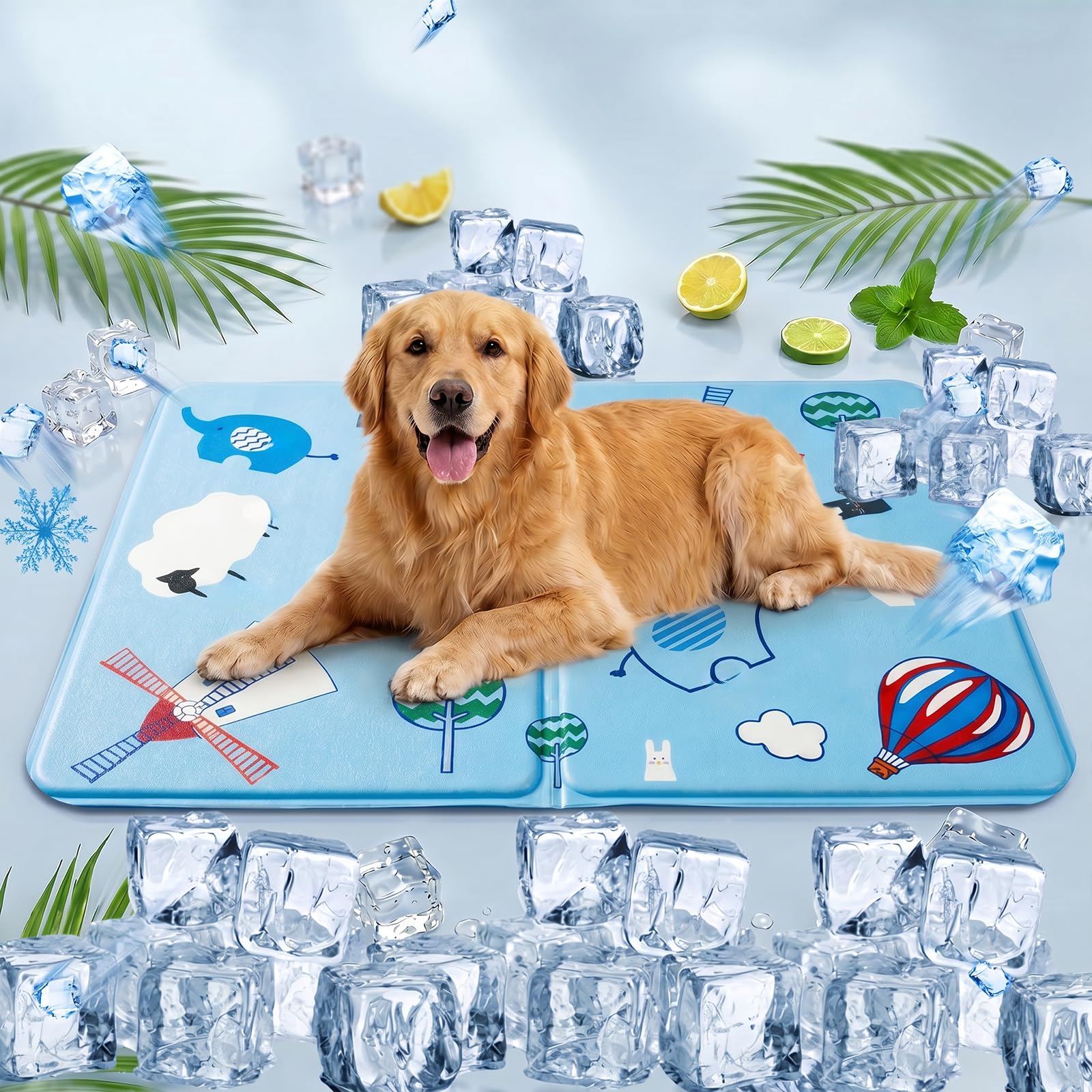 Cooling Mat for Dog Cats, Pets Self-Cooling Mat, Cooling Beds for Pets, Scratch Proof/Waterproof/Non-Slip, for Summer, 50 x 60 cm, L, Blue