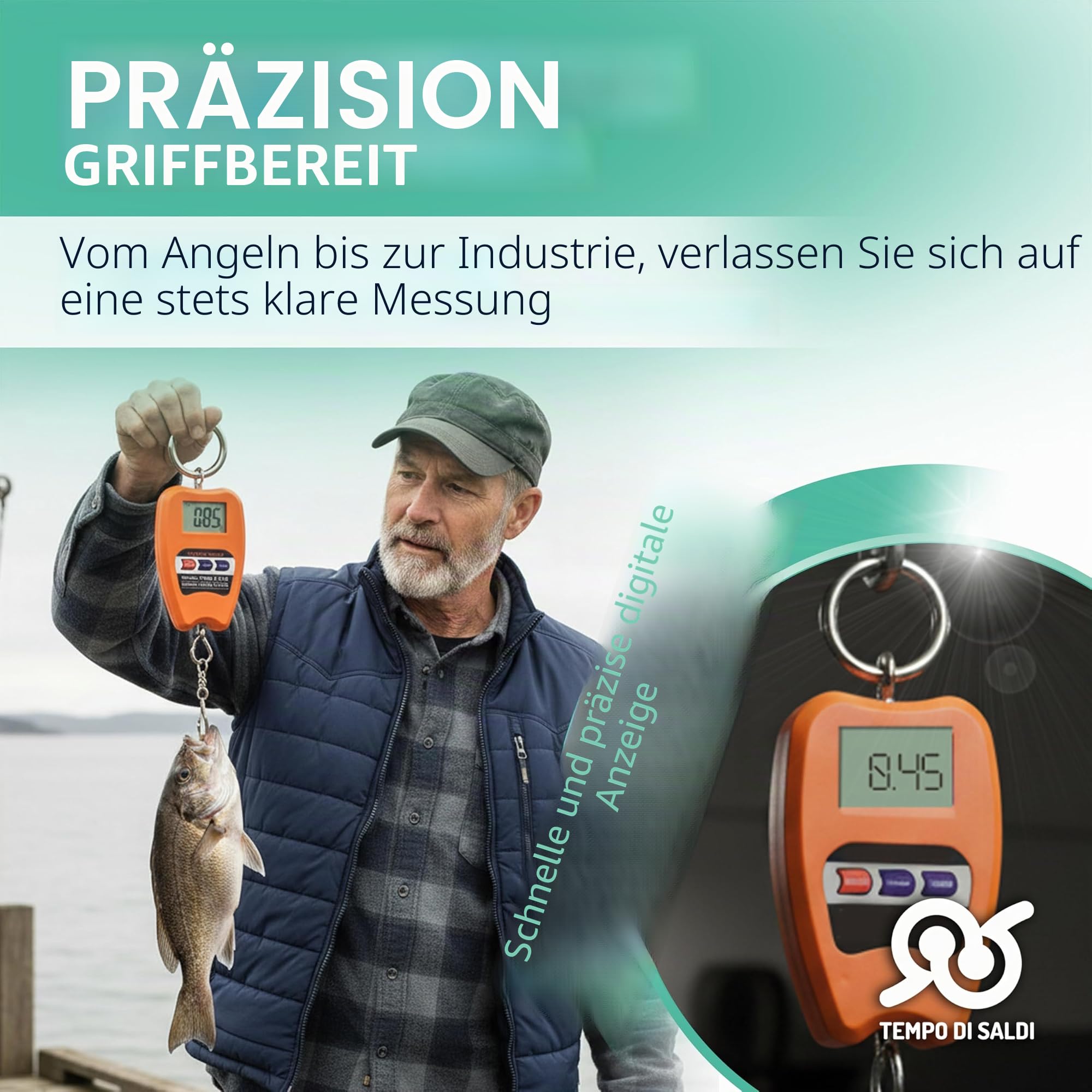 Tempo DI SALDI Professionelle Digitalwaage für Industrie, Haken Dynamometer, max. 200 kg, SONSTIGES