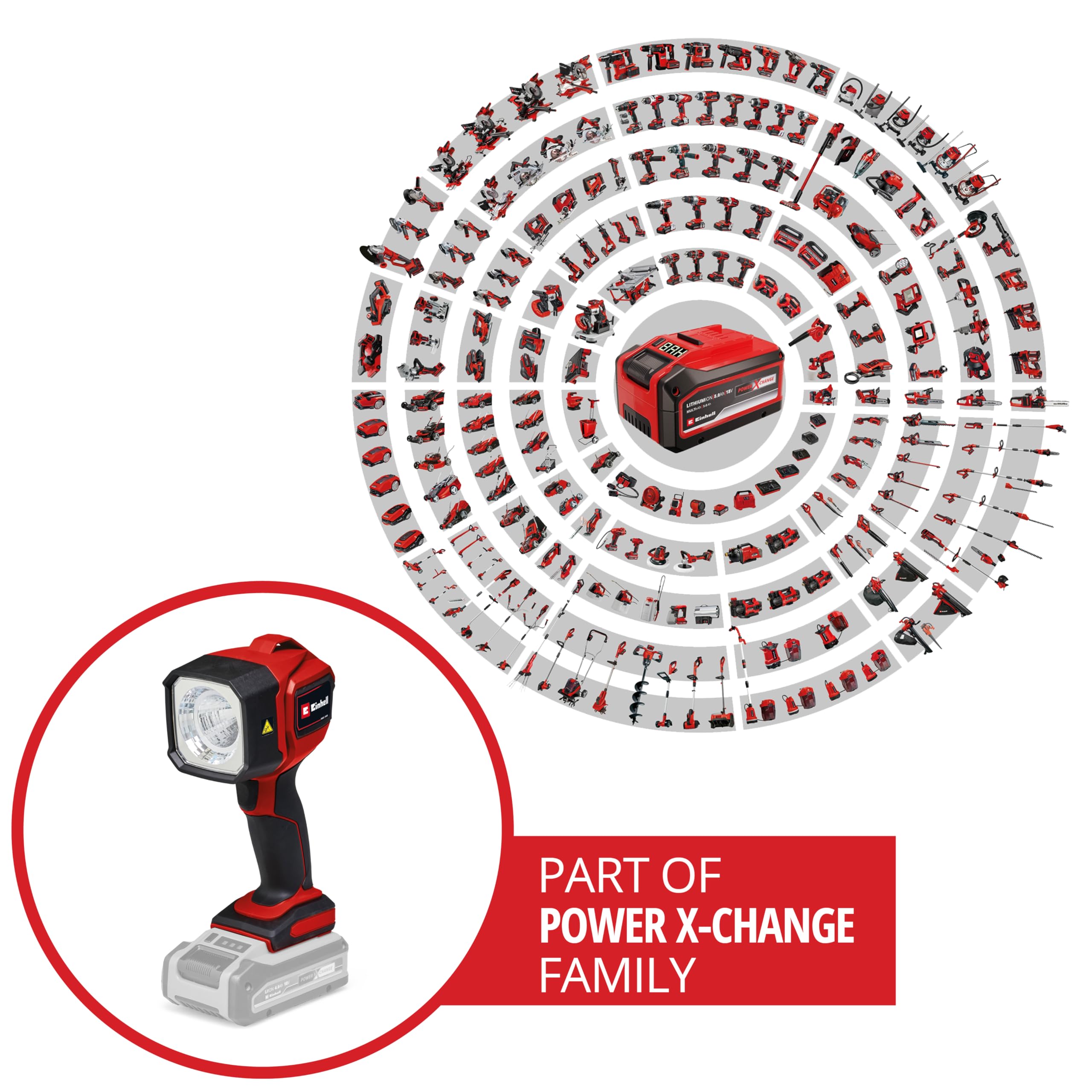 Einhell Lampe sans fil TC-CL 18/350 Li-Solo Power X-Change (18 V, 350 lm, 7 000 K, portée de 30 m, tête lumineuse orientable, LED haute qualité, sans batterie)