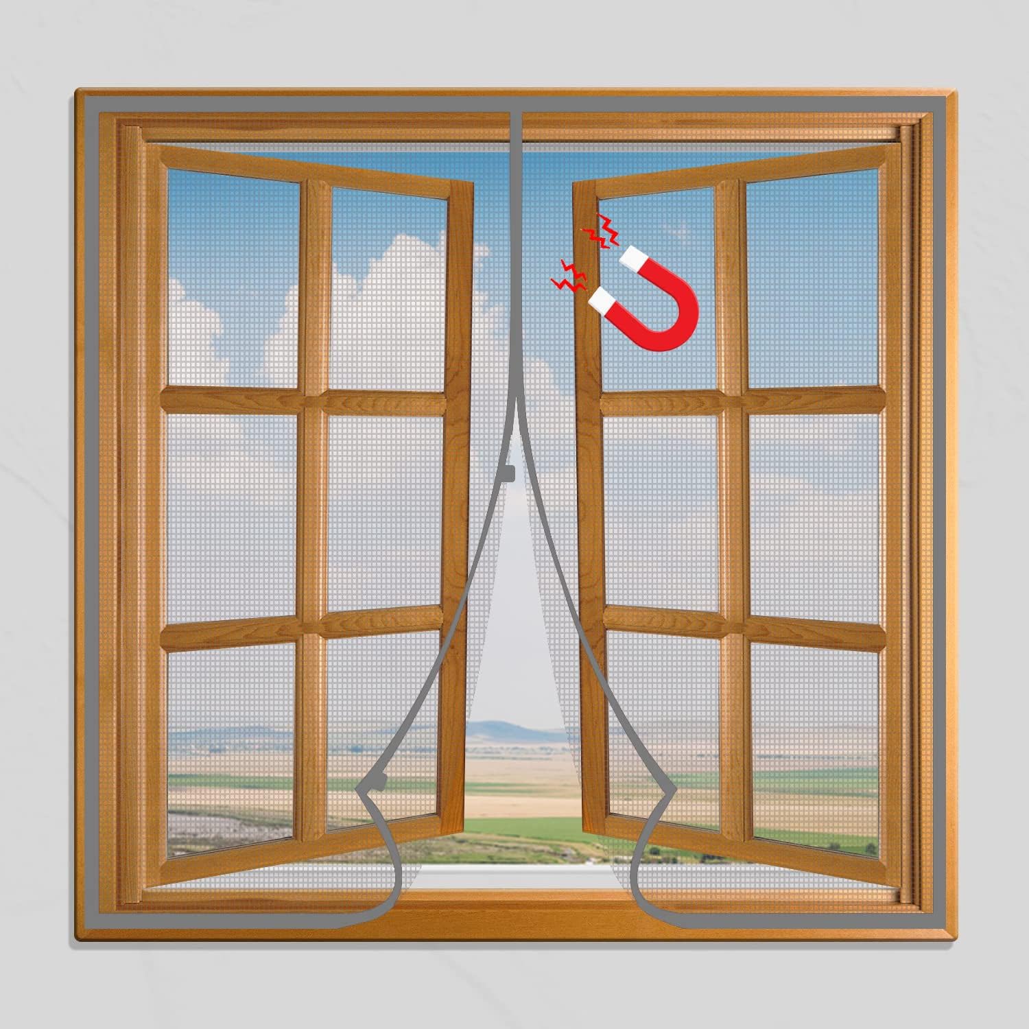 Lifekrafts Polyester Magnetic Window Mosquito Net with Self Adhesive Hook Tape Windows Height 120 cms X Width 150 cms (47x59 inches or 4x5 feet - Grey) - Ultra Premium Edition