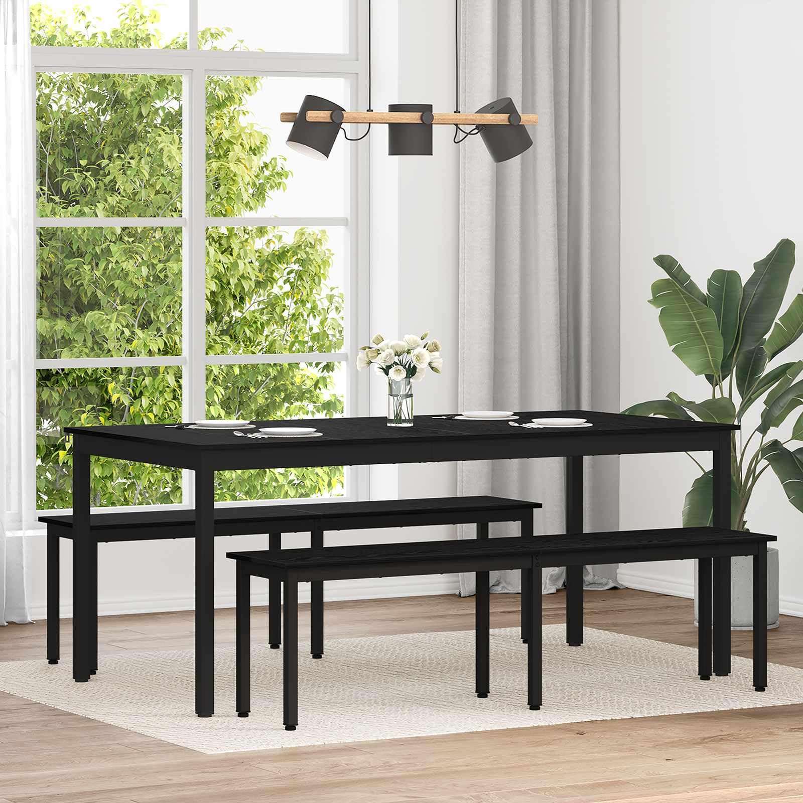 Table à manger en bois durable et cadre métal de qualité