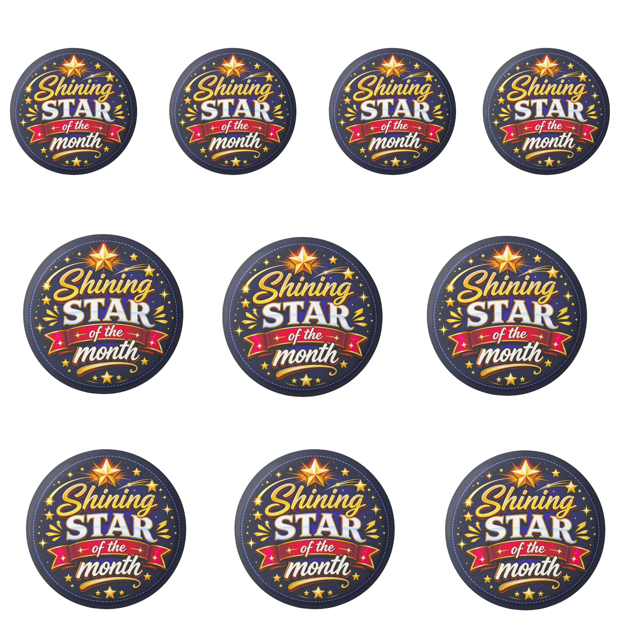 Shining Star of the Month Pin Button Badge Pack of 10 | Round Metal Recognition Badge for Students, Employees & Teachers | Safety Pin Back | 58 mm-image-13