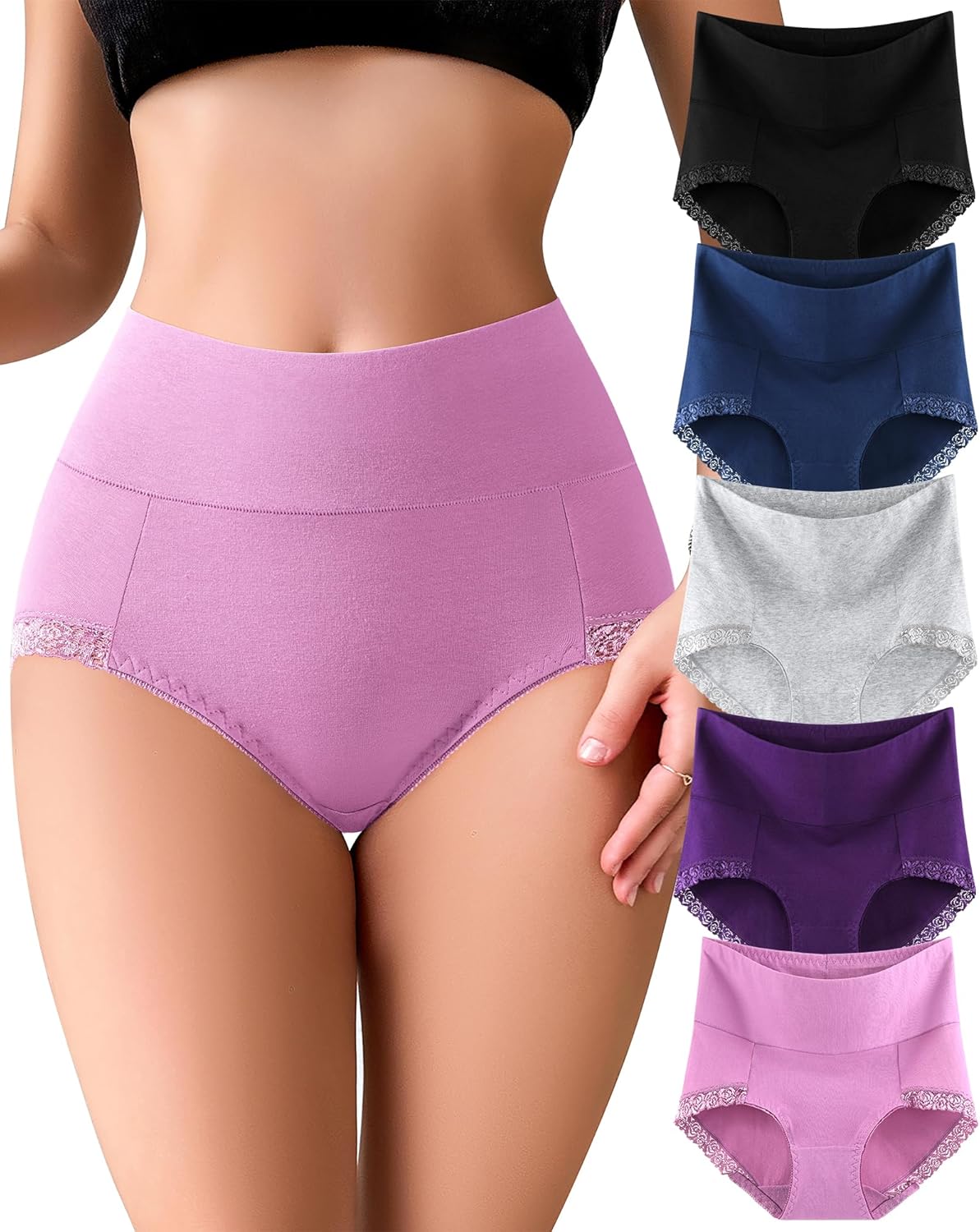 Envlon Womens Cotton Underwear High Waisted Panties Soft Stretch Full Coverage Postpartum Ladies Briefs Multi Pack