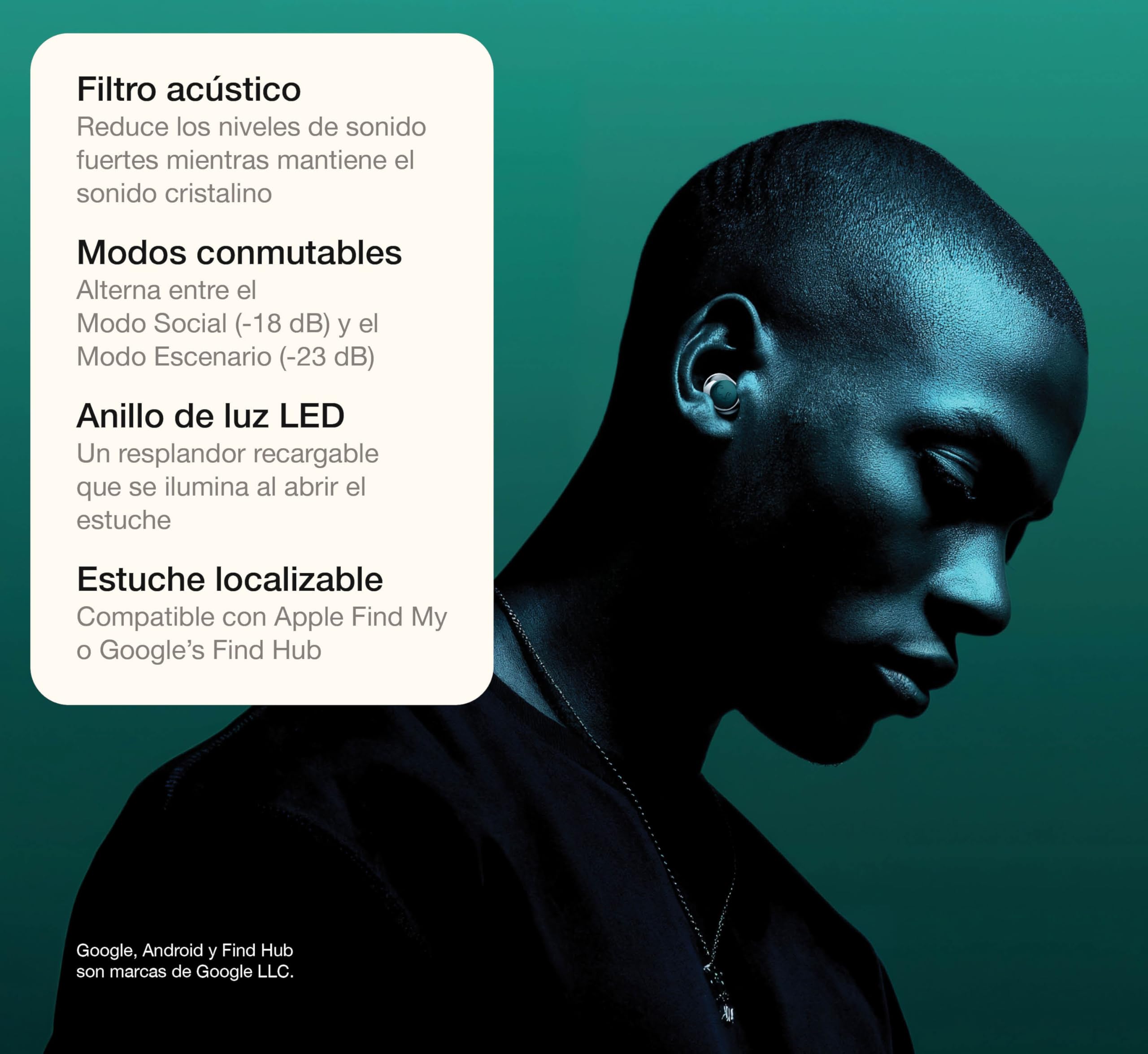 Pearls Ombré Tapones para Oídos para Conciertos con Modos Social & Stage (18 dB/23 dB), Protección Auditiva para Festivales y Clubs, Find My & Android Find Hub, Estuche Chrome LED (Emerald Green)