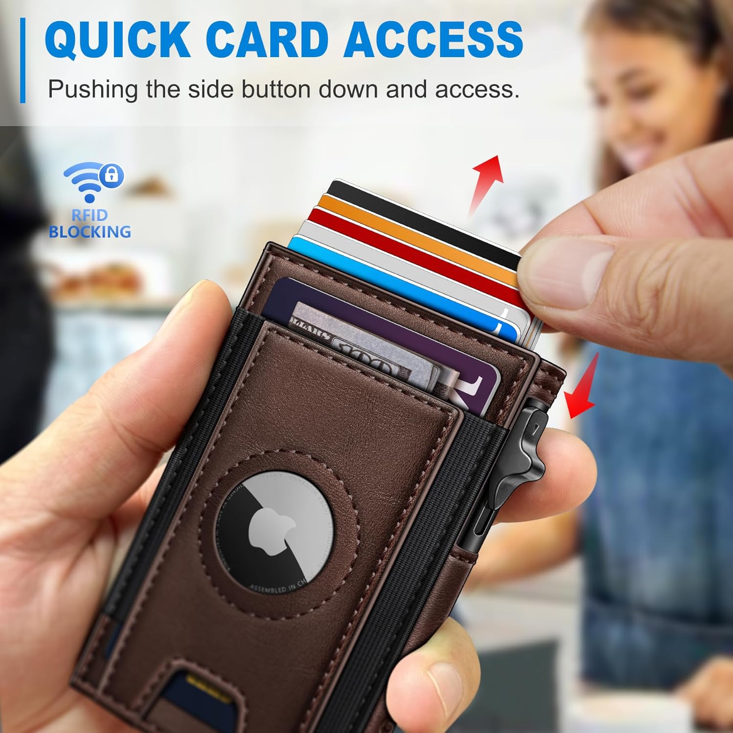 Airtag Wallet for Men, Slim Pop Up Credit Card Holder RFID Blocking Mens Minimalist wallet for 7-9 Cards ID Window, with Gift Box - Image 6