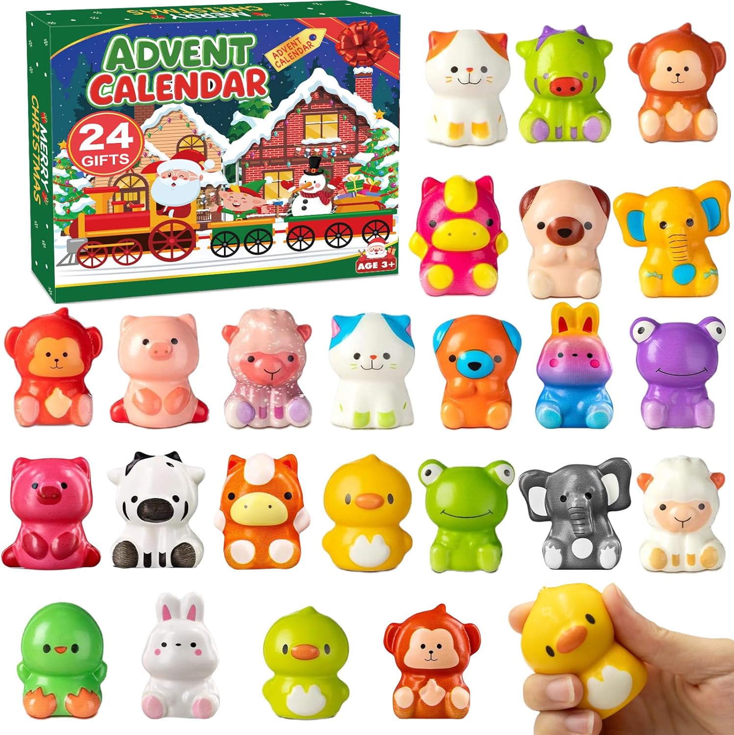 Mochi Advent Calendar, 24 Days Christmas Countdown Calendar Mochi Squishy Stress Relief Toys for Kids Girls Boys Teens Toddlers Christmas Party Favors Gifts