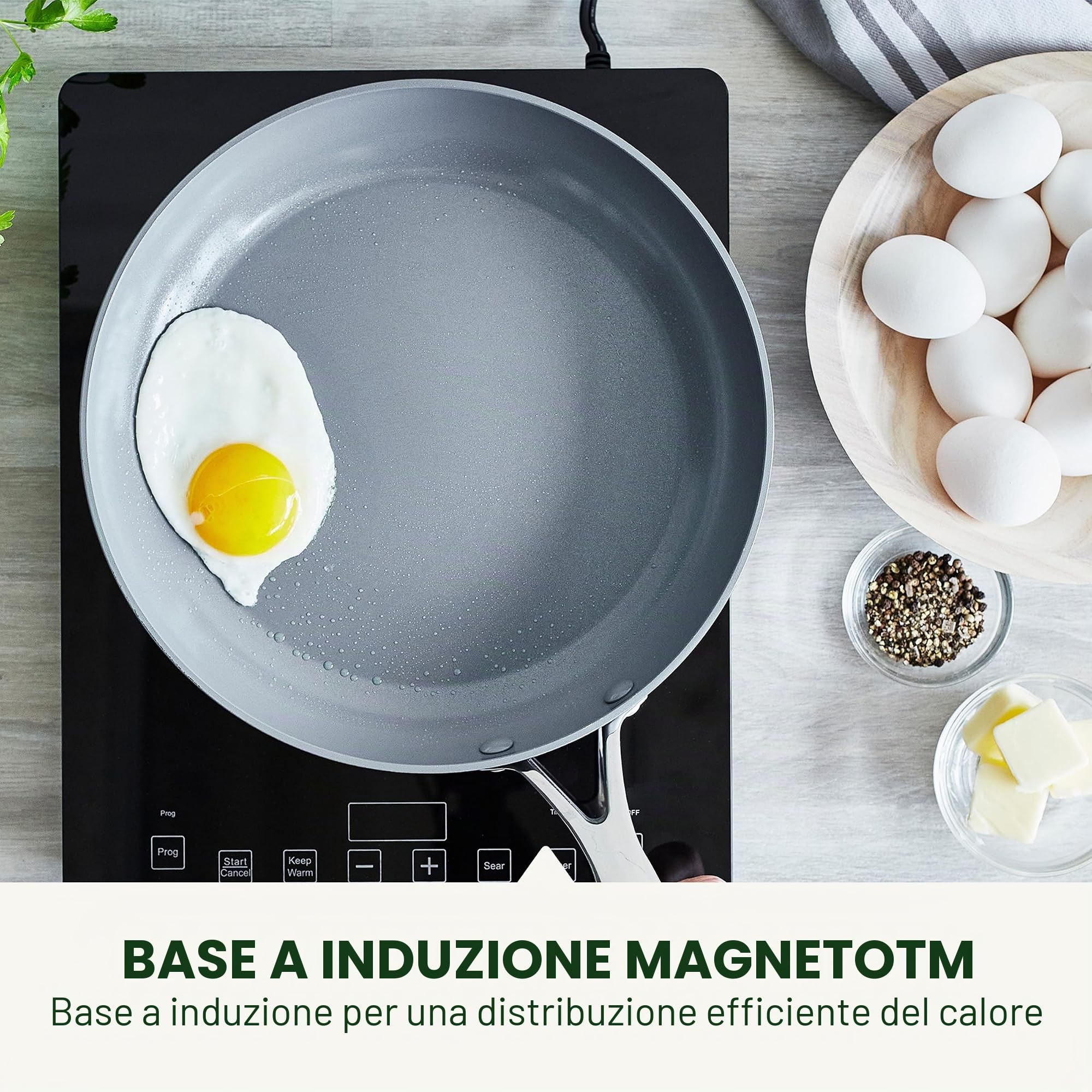 GreenPan Valencia Pro Set 6 Pezzi Padelle con Coperchi Ceramica Antiaderente con Diamanti, Senza PFAS, Utensili Metallo, Induzione, Forno 315 °C, Lavastoviglie, Grigia