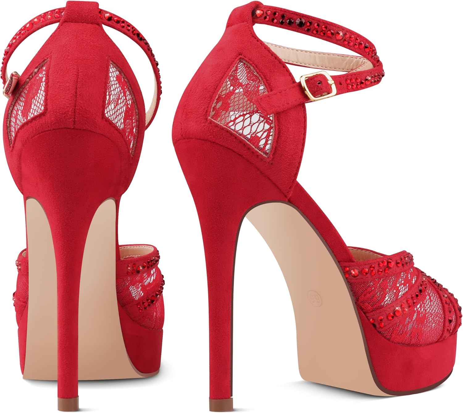 Women's Platform Heels Peep Toe Pumps Sexy Mesh Stilettos Sparkly Rhinestone High Heels Ankle Strap Shoes for Party Dance Prom - Image 4