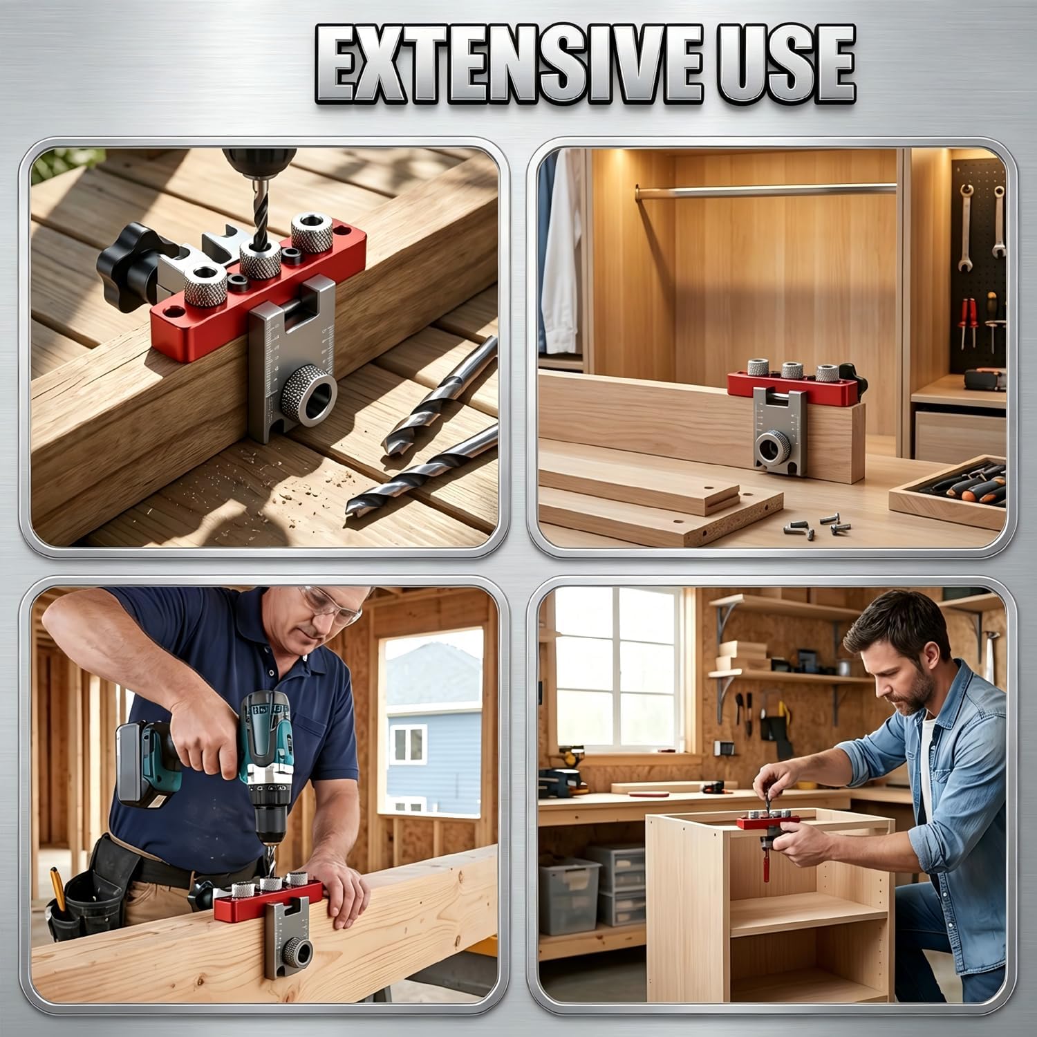 Self-Centering Doweling Jig Kit, Drill Guide Jig for Woodworking | Adjustable Width Dowel Jig for Straight Holes with 5 Drill Guide Bushings and 4 Drill Bits, Woodworking Joints Tools