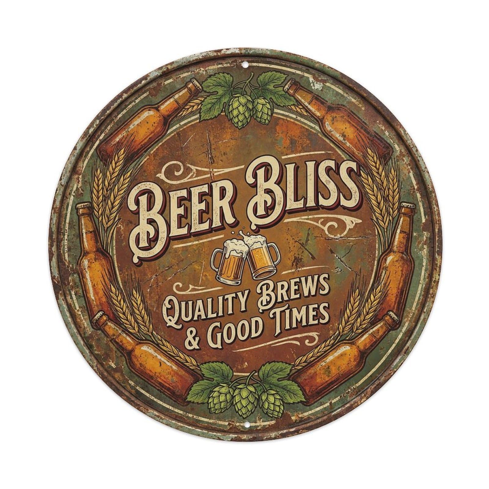 Vintage Beer Brewery Beer Bliss Retro Bar for Pub Vintage Metal Tin Sign Plaque Wall Decor for Cafe, Club Bar, Office, Garden Metal Poster 8x8Inch
